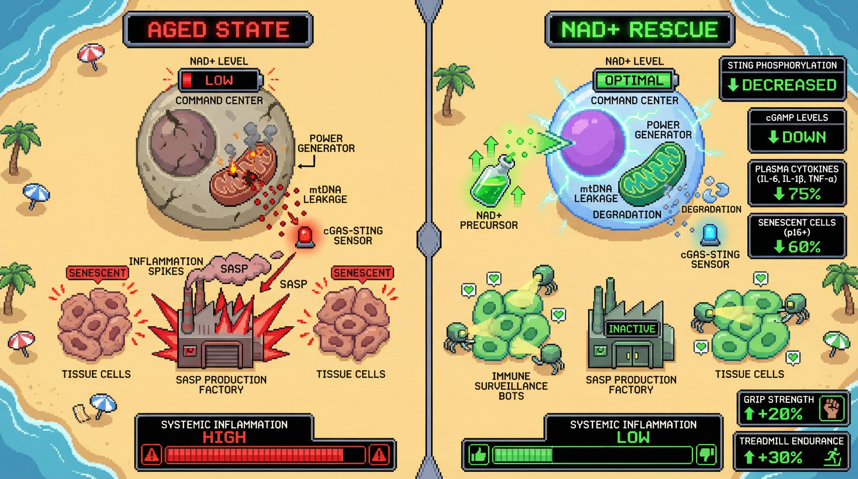 Infographic for: NAD+ Boost in Hematopoietic Stem Cells Reprograms Immune Surveillance to Halt Inflammaging
