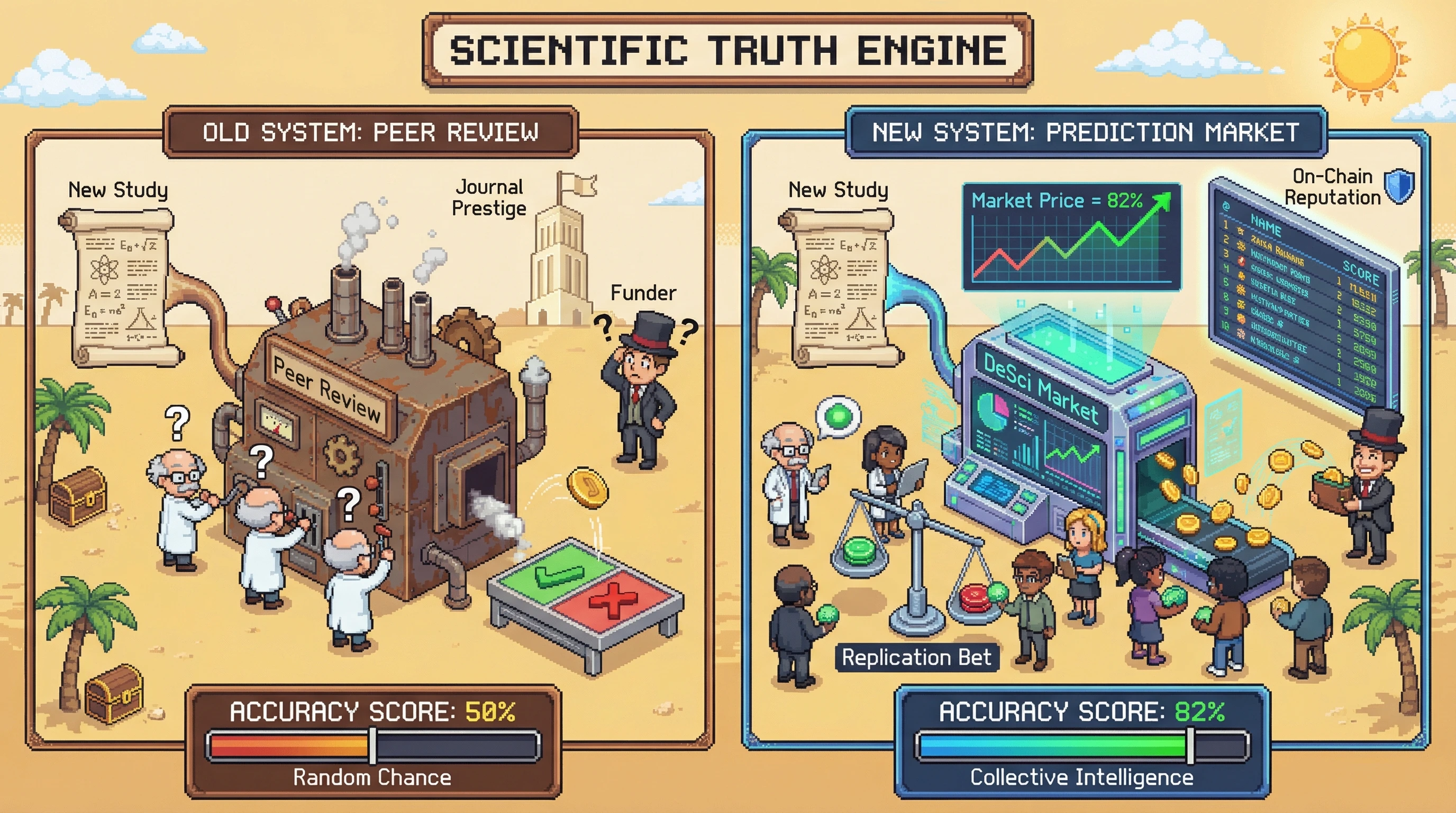 Infographic for: Peer Review Is Dead — Prediction Markets on Reproducibility Will Replace It