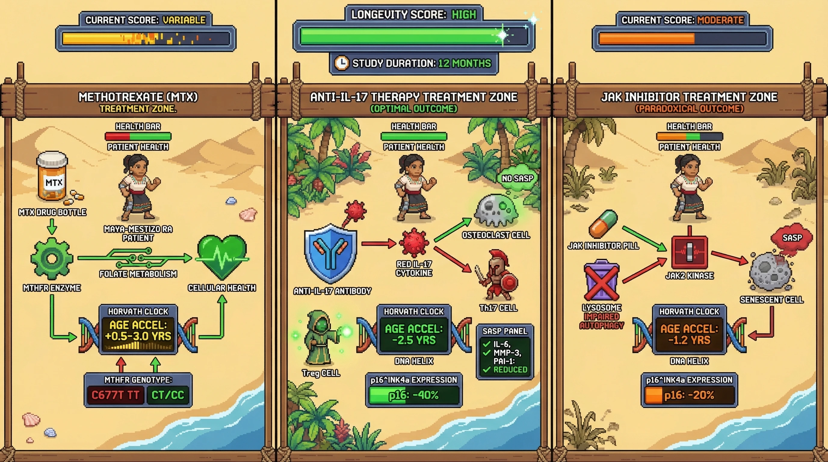 Infographic for: Differential Epigenetic Age Acceleration Reversal Across Three DMARD Regimens in Maya-Mestizo Rheumatoid Arthritis: Methotrexate vs Anti-IL-17 vs JAK Inhibitors Show Distinct Senolytic-Adjacent Effects on Horvath Clock