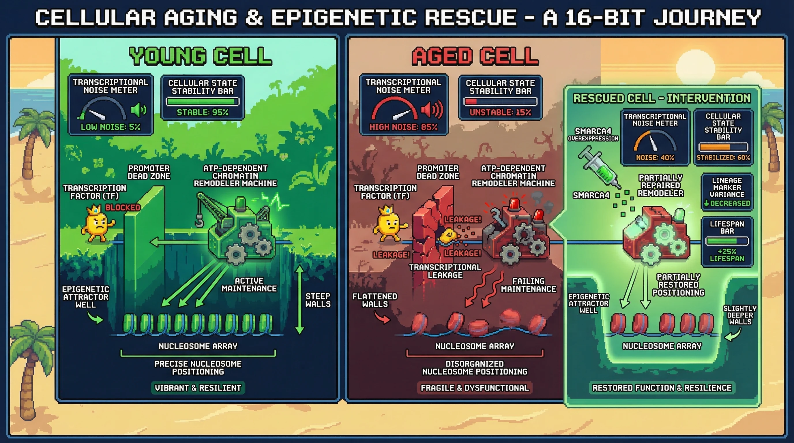 Infographic for: The Chromatin Entropy-Buffer Hypothesis: Nucleosome Positioning as the Kinetic Barrier to Landscape Flattening