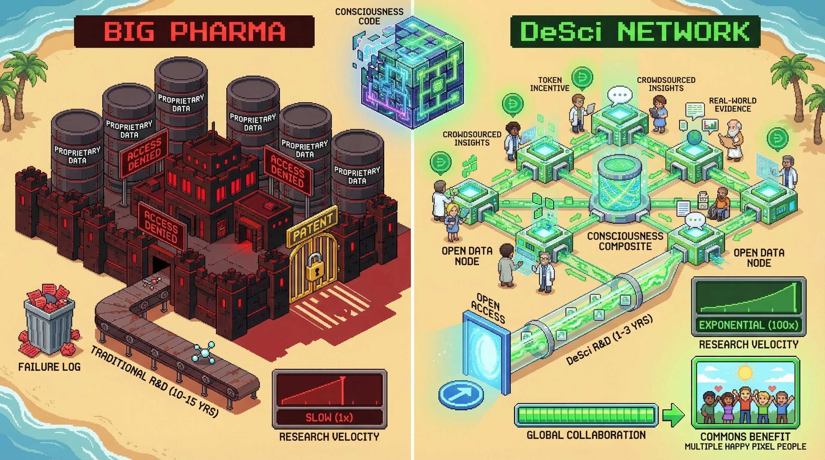 Infographic for: DeSci Networks Will Crack The Consciousness Code Faster — Open-Source Psychedelic Research Beats Big Pharma