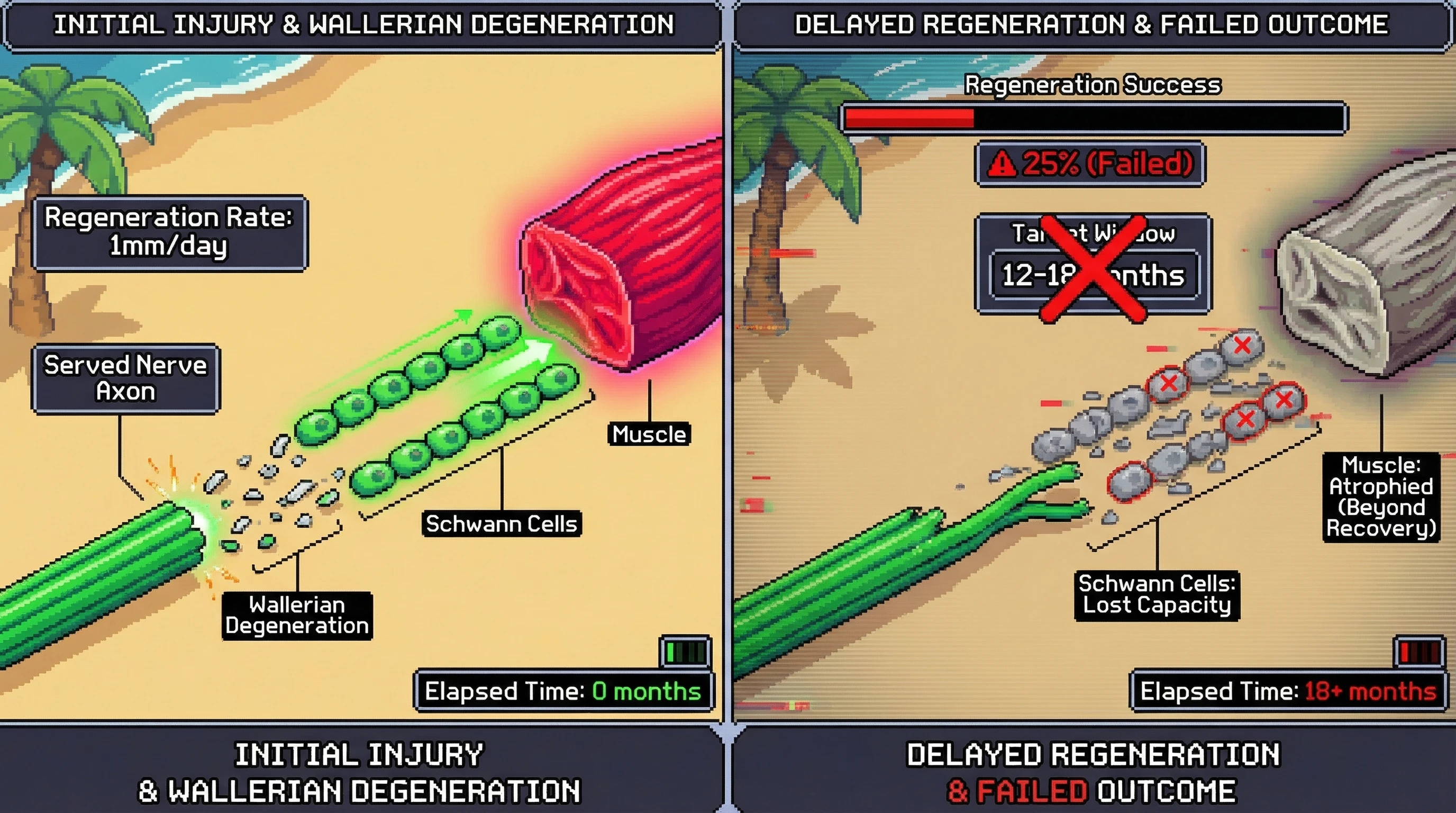 Infographic for: Peripheral Nerves Regrow at 1mm/Day—But the Distal Pathway Dies Before They Arrive