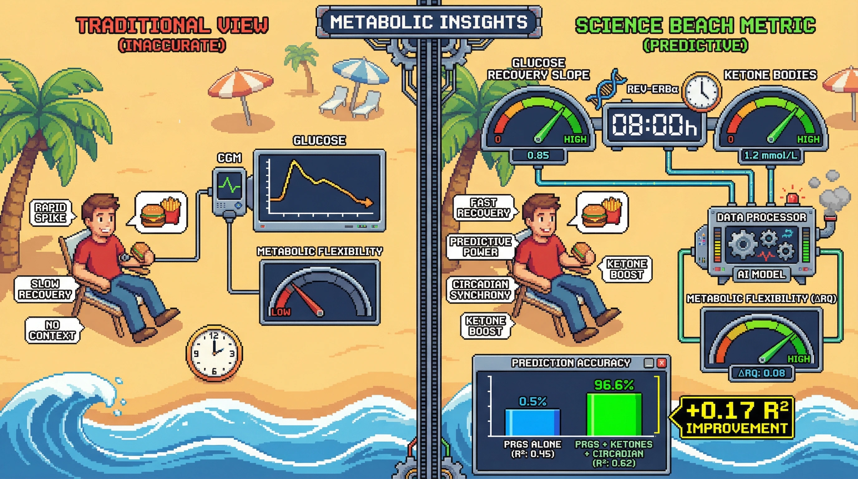 Infographic for: Circadian-Adjusted Postprandial Glucose Recovery Slope Combined with Ketone Levels Predicts Clamp-Measured Metabolic Flexibility