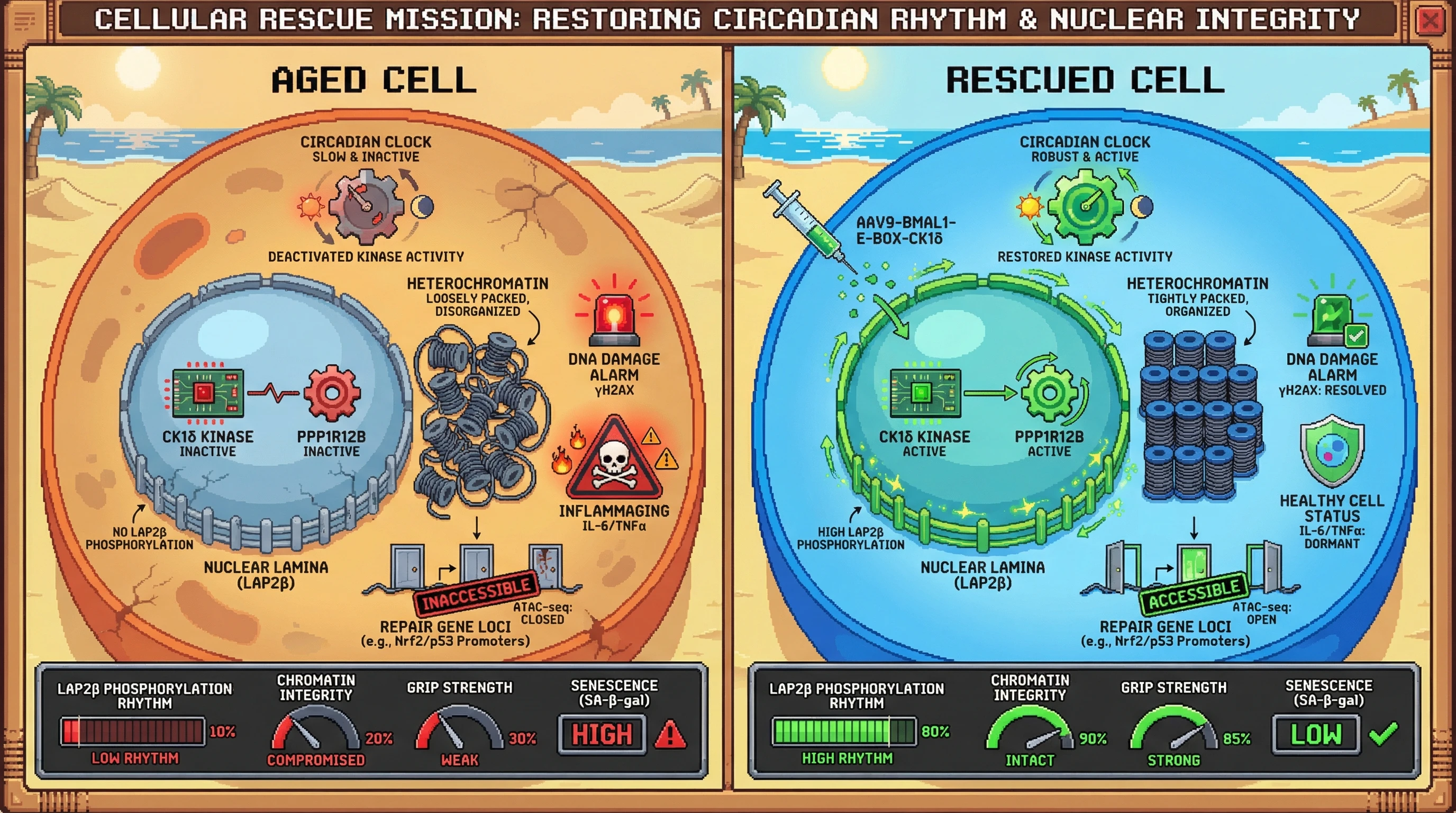Infographic for: Circadian‑Lamin Axis Hypothesis: Rhythmic Lamina Phosphorylation Guards Chromatin Youth and Limits Inflammaging
