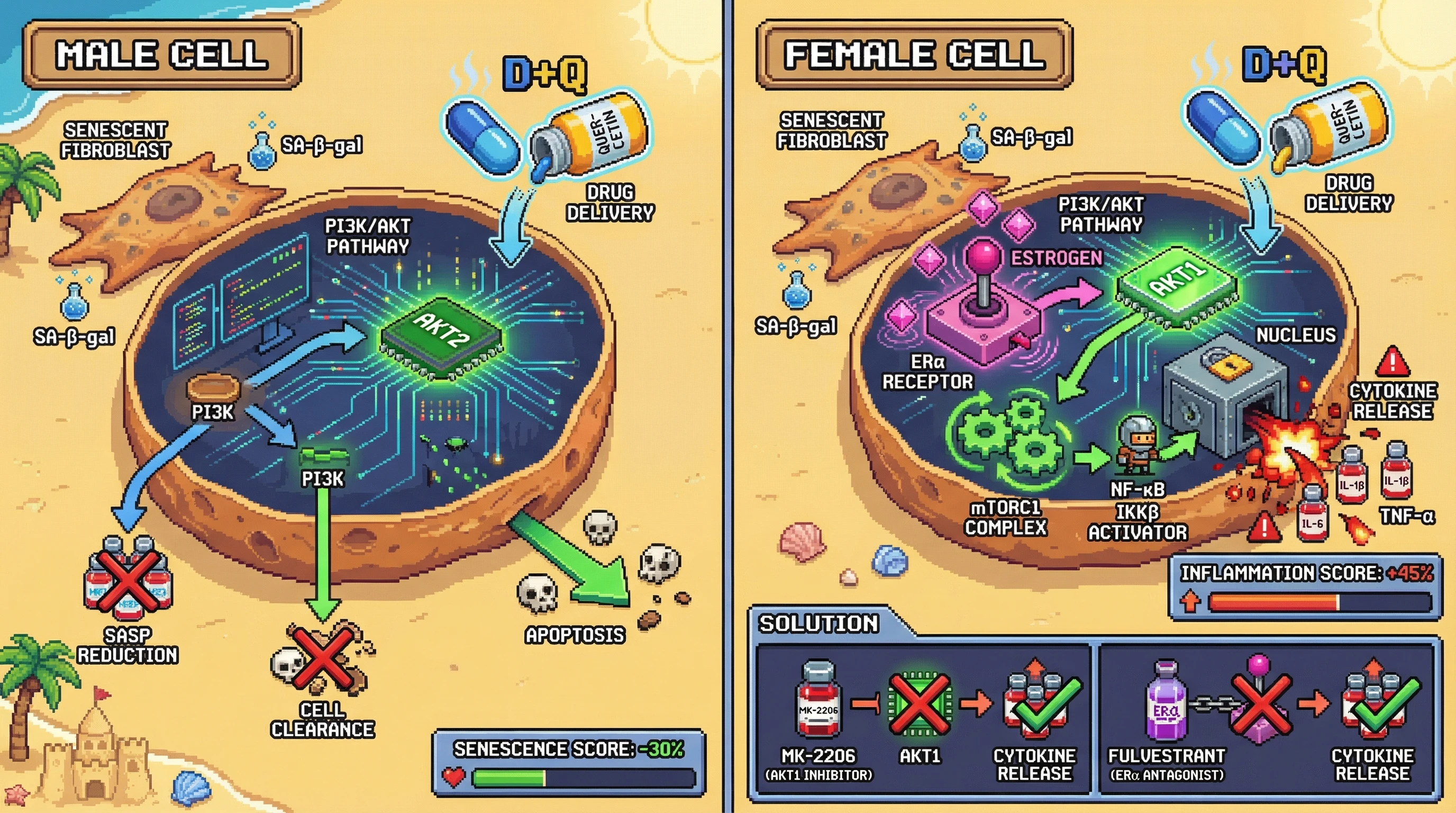 Infographic for: Sex‑Specific Senolytic Response Driven by Estrogen‑Modulated PI3K/AKT Isoform Signaling
