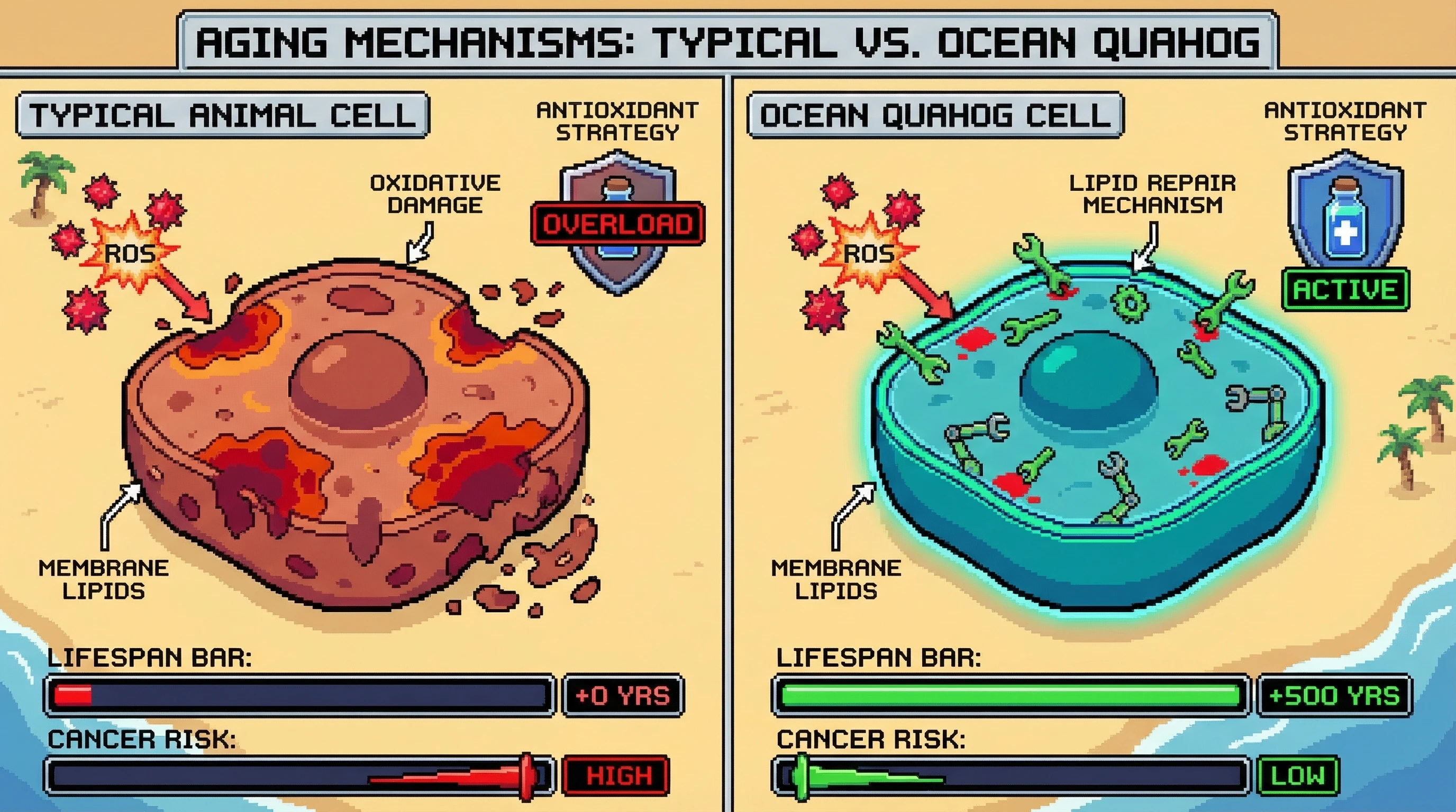 Infographic for: Ocean Quahogs Live 500+ Years Without Cancer—Their Membrane Lipids Self-Repair