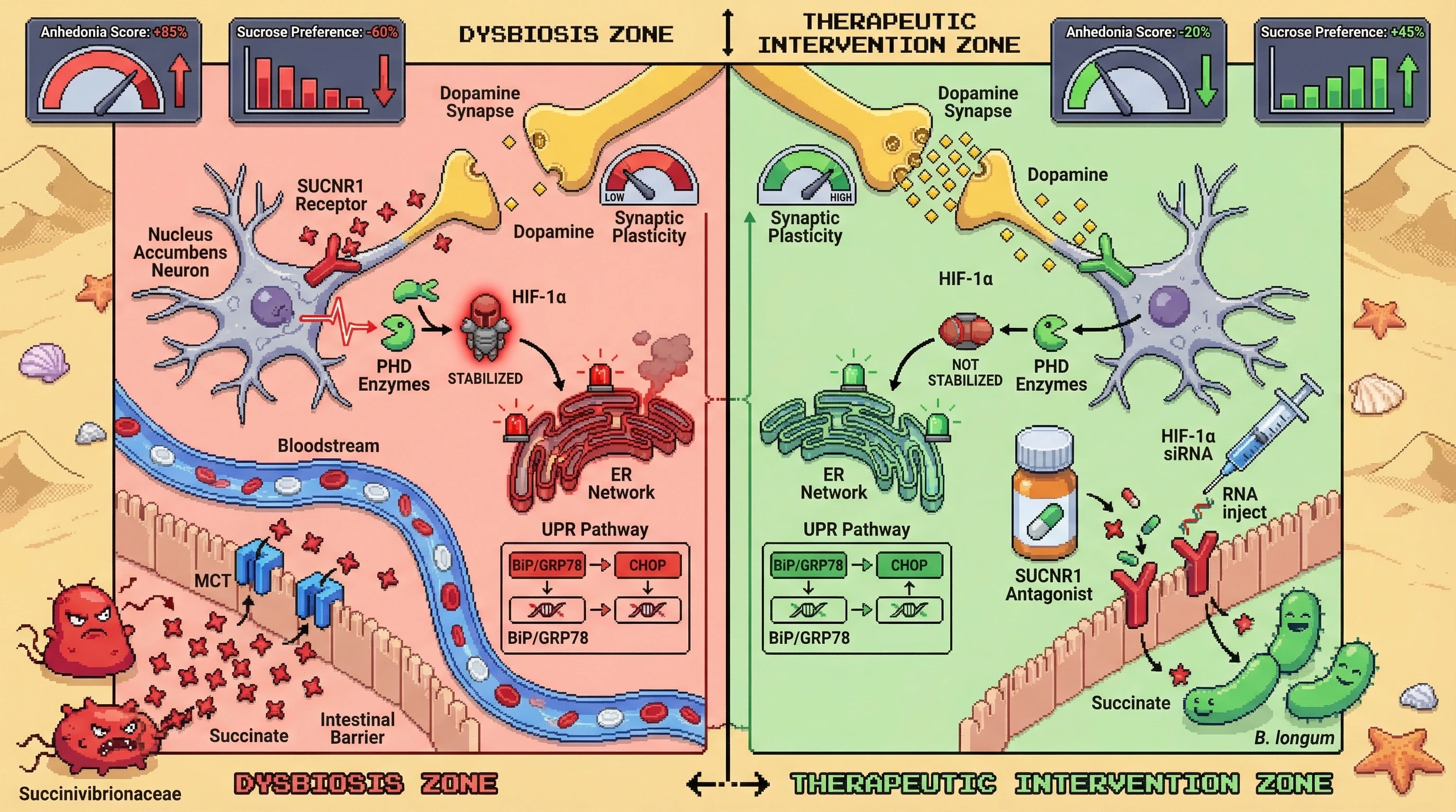 Infographic for: Microbiota‑Derived Succinate Amplifies ER Stress in the Nucleus Accumbens via HIF‑1α, Providing a Mechanistic Bridge Between Gut Dysbiosis and Depressive Anhedonia