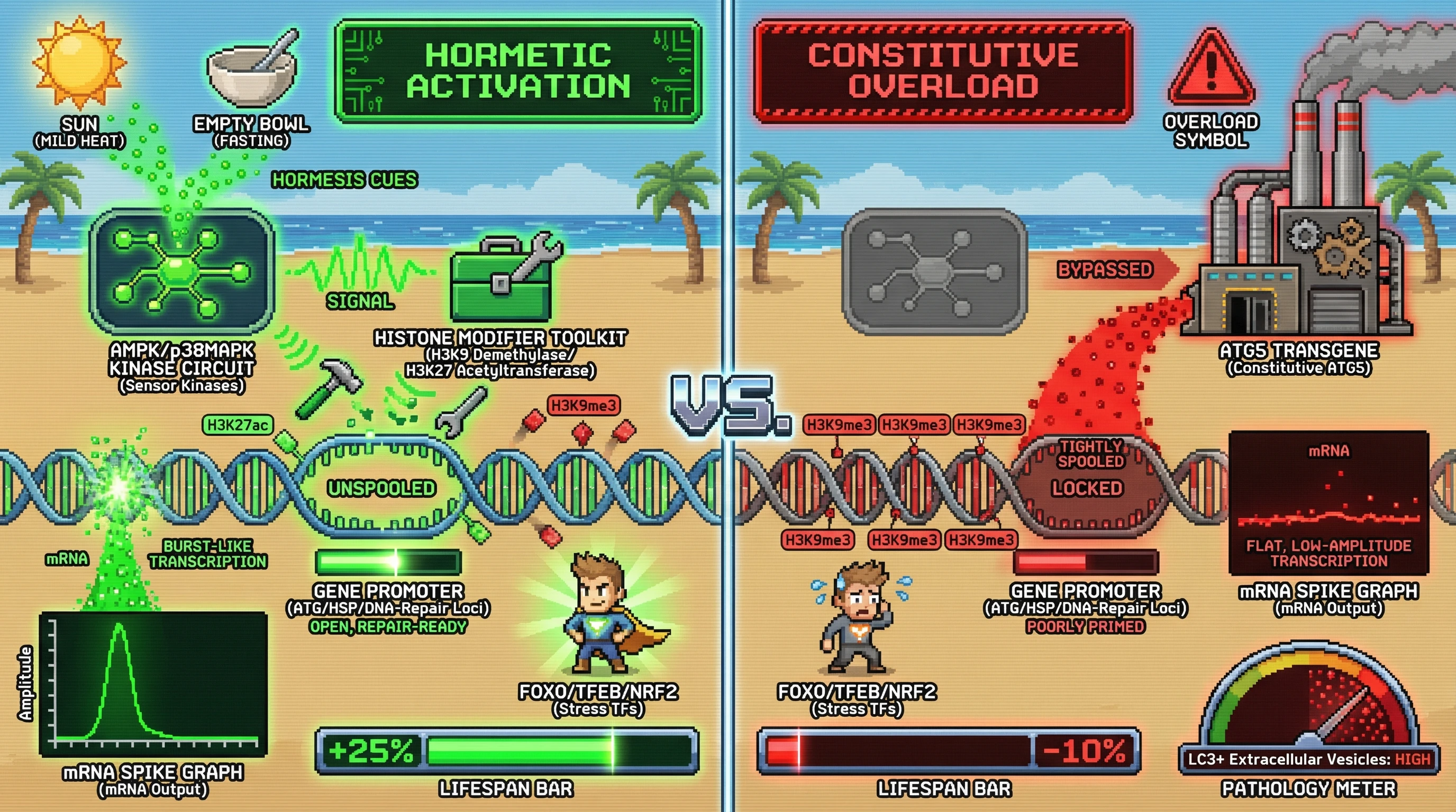 Infographic for: Threat-gated epigenetic priming determines hormetic efficacy: constitutive repair activation fails without damage‑signal chromatin remodeling