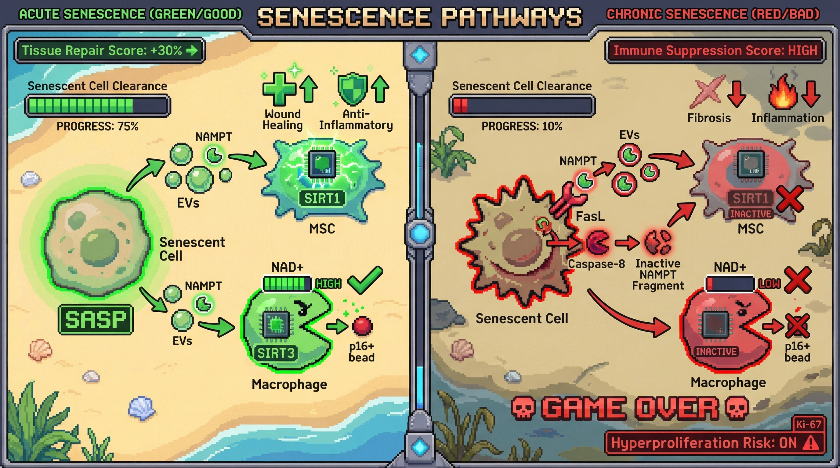 Infographic for: Senescent Cells Regulate NAD+ Salvage in Stromal Niches to Couple Immune Clearance with Tissue Repair