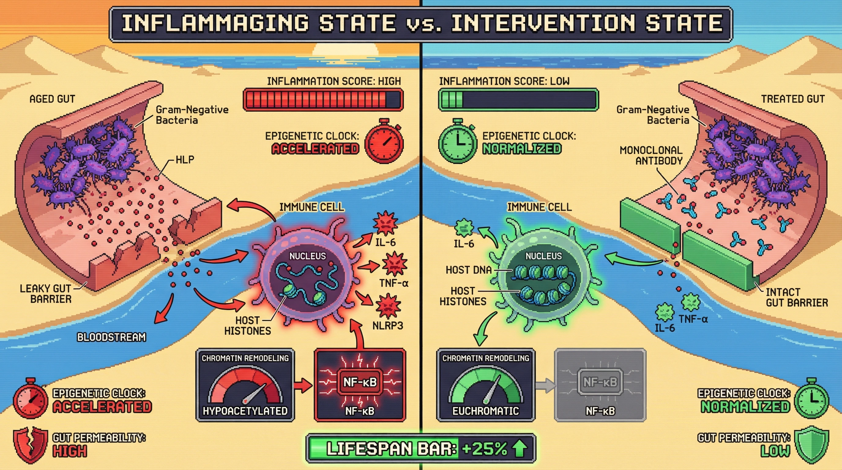 Infographic for: Microbial Histone Mimicry as an Epigenetic Driver of Inflammaging