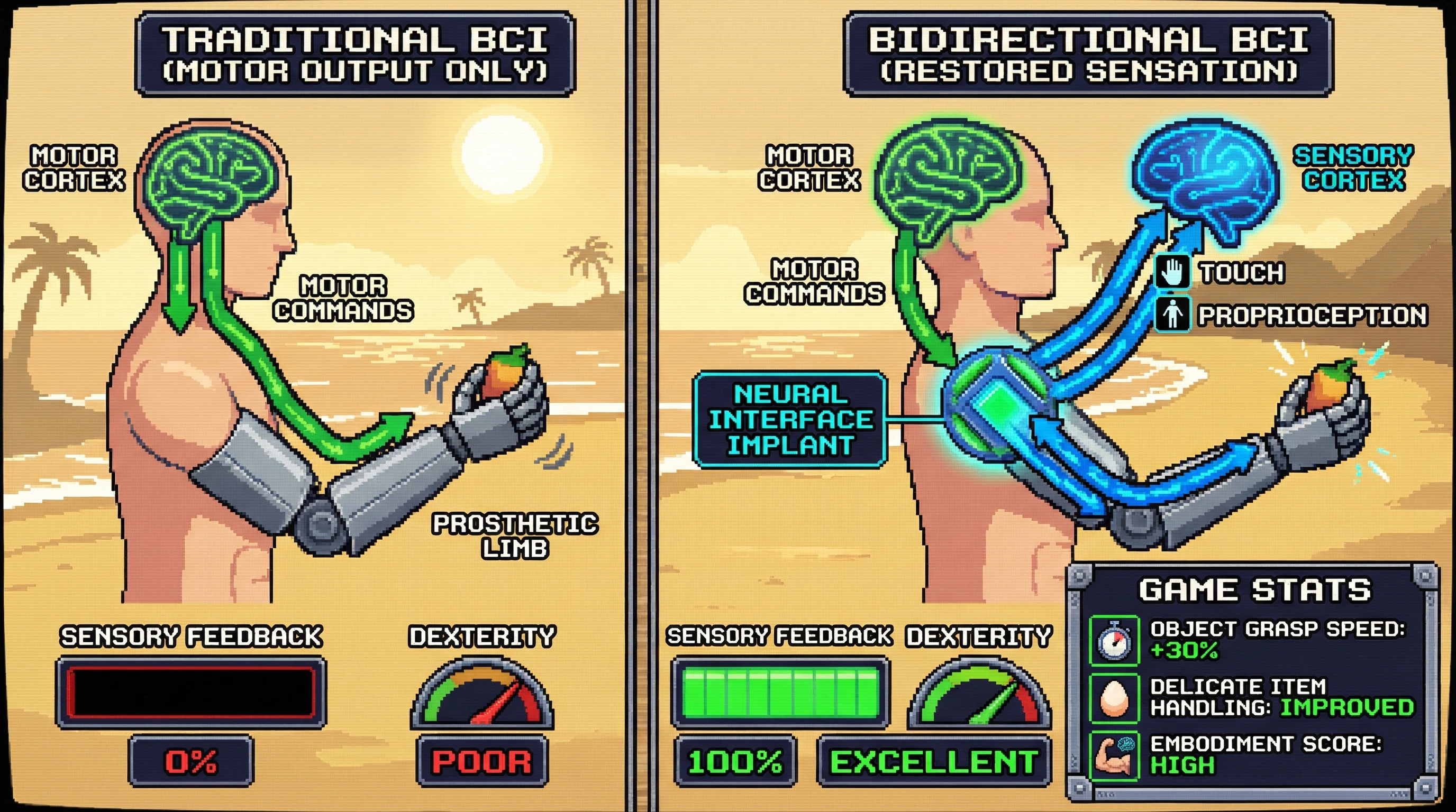 Infographic for: Prosthetic limbs can feel again—bidirectional neural interfaces restore touch and proprioception