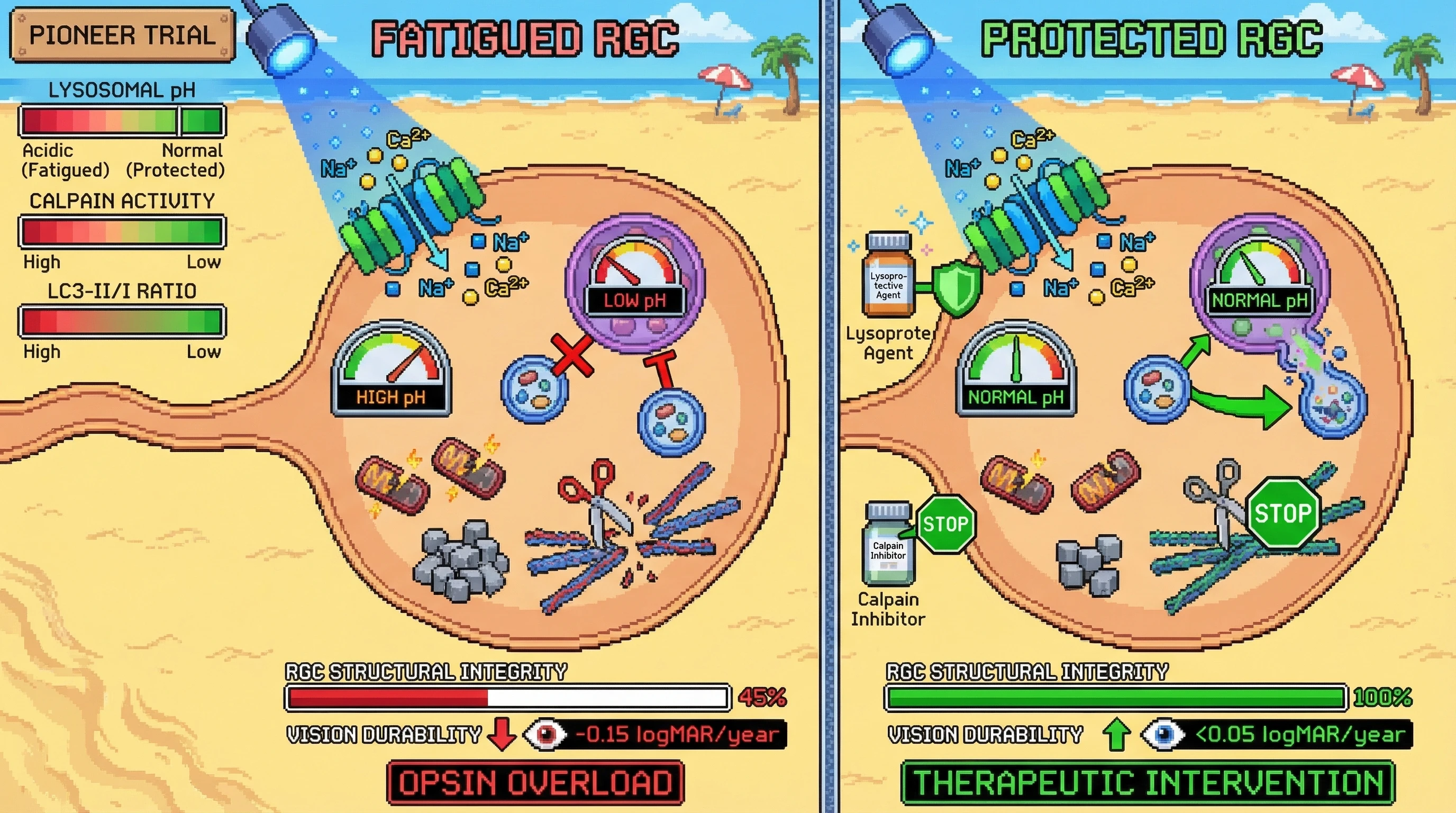 Infographic for: Lysosomal pH Dysregulation as a Mediator of Optogenetic-Induced Ganglion Cell Fatigue: A Testable Hypothesis Combining Opsin Activity with Lysoprotective Agents