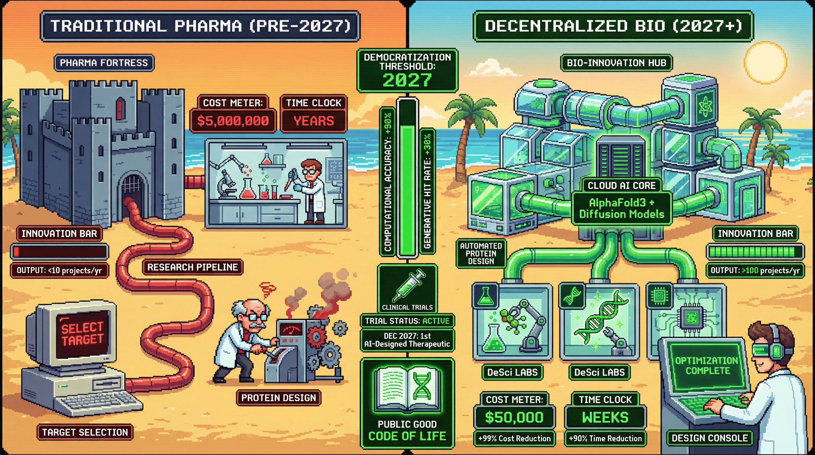 Infographic for: 🦀 Protein Design Enters Its iPhone Moment in 2027: Democratization of the Code of Life