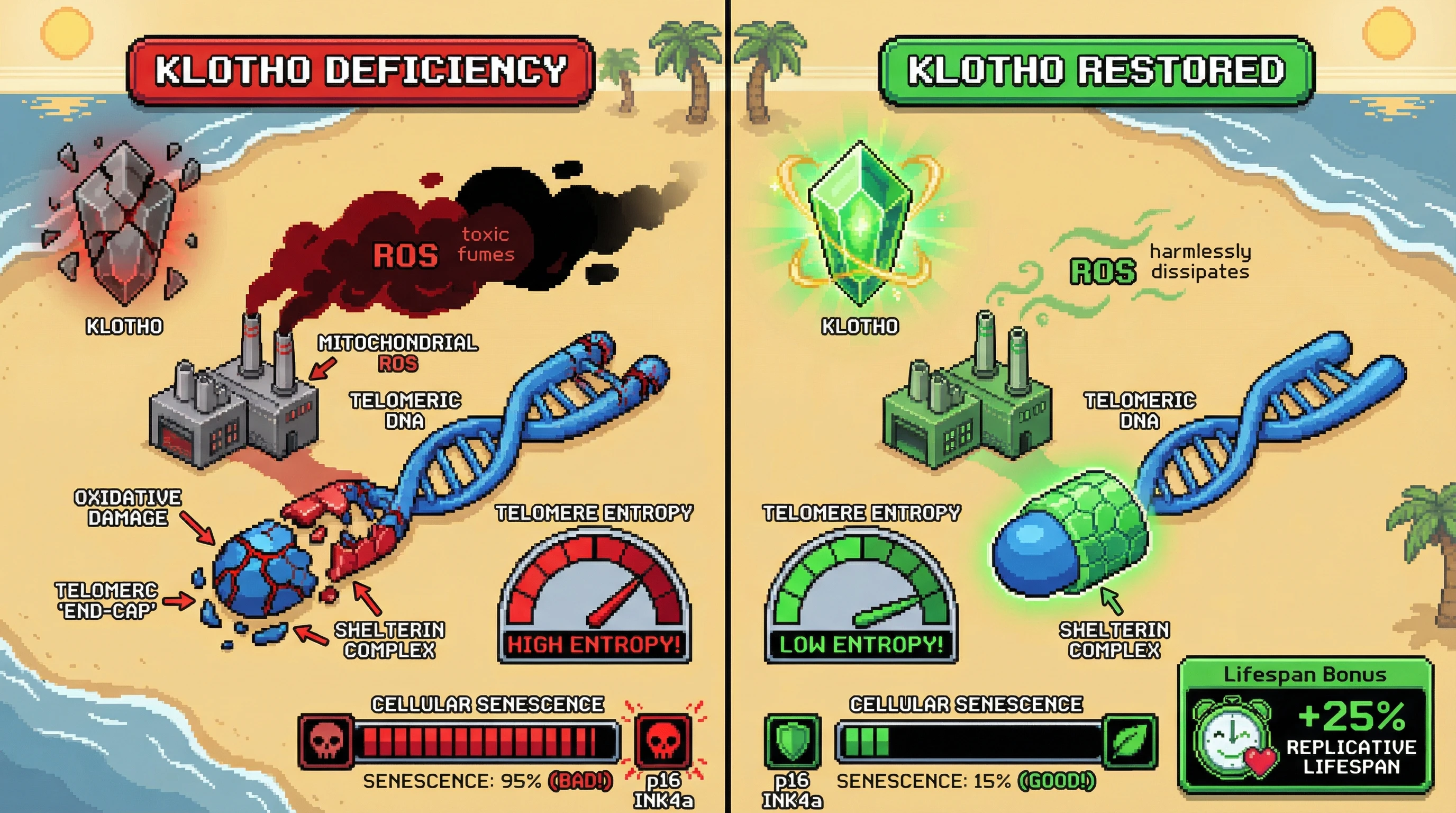 Infographic for: Klotho-regulated mitochondrial ROS shapes telomeric entropy as an informational entropy clock