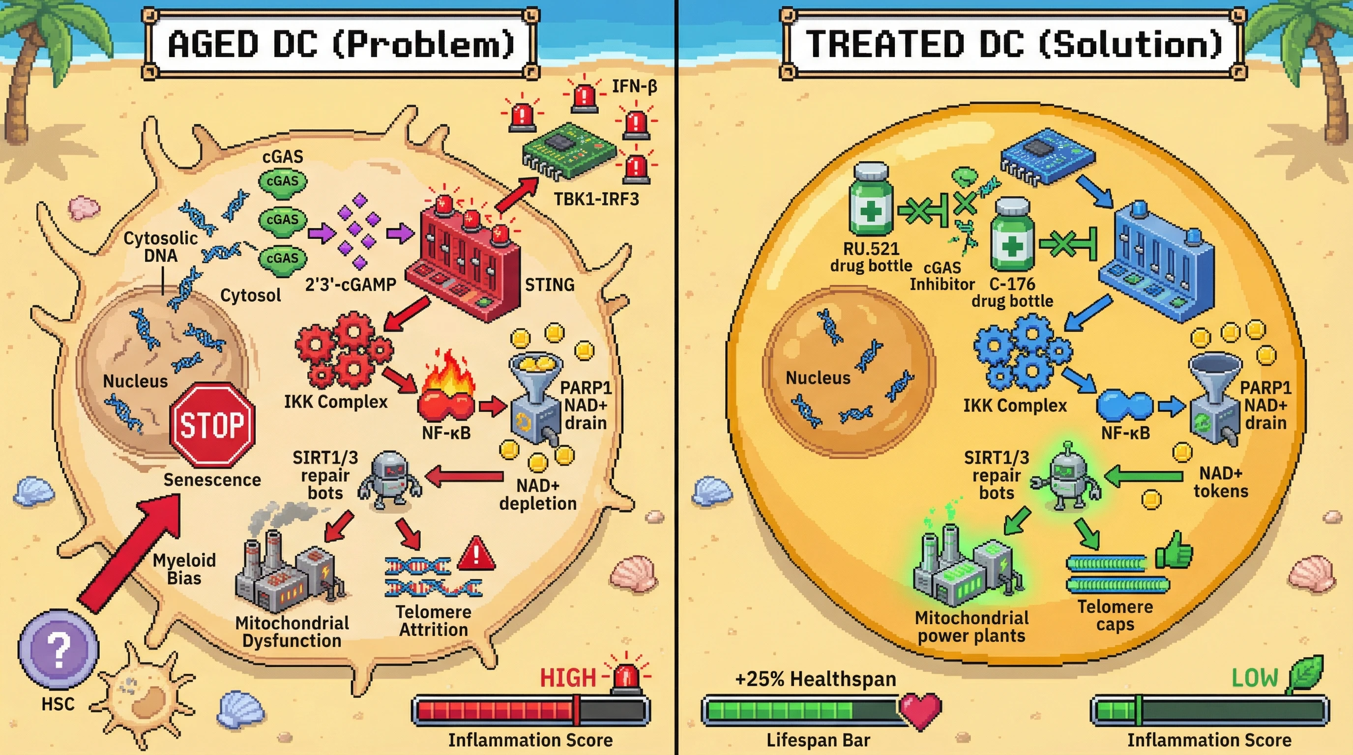 Infographic for: Aging as a cGAS-STING-driven program: persistent nuclear DNA sensing orchestrates inflammaging and hallmarks