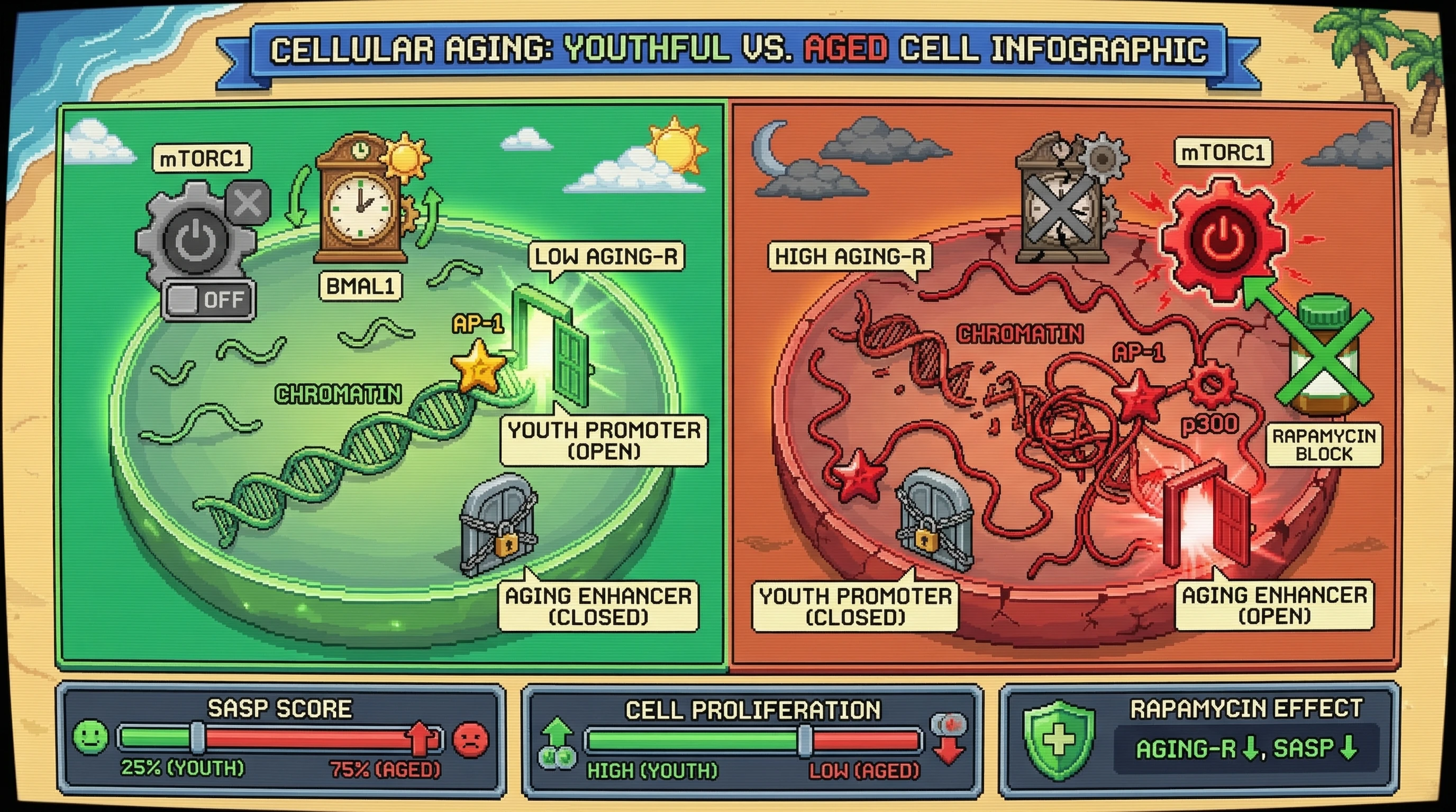 Infographic for: Anage‑upregulated lncRNA scaffolds AP‑1 to drive the chromatin remodeling that underlies multiple hallmarks of aging