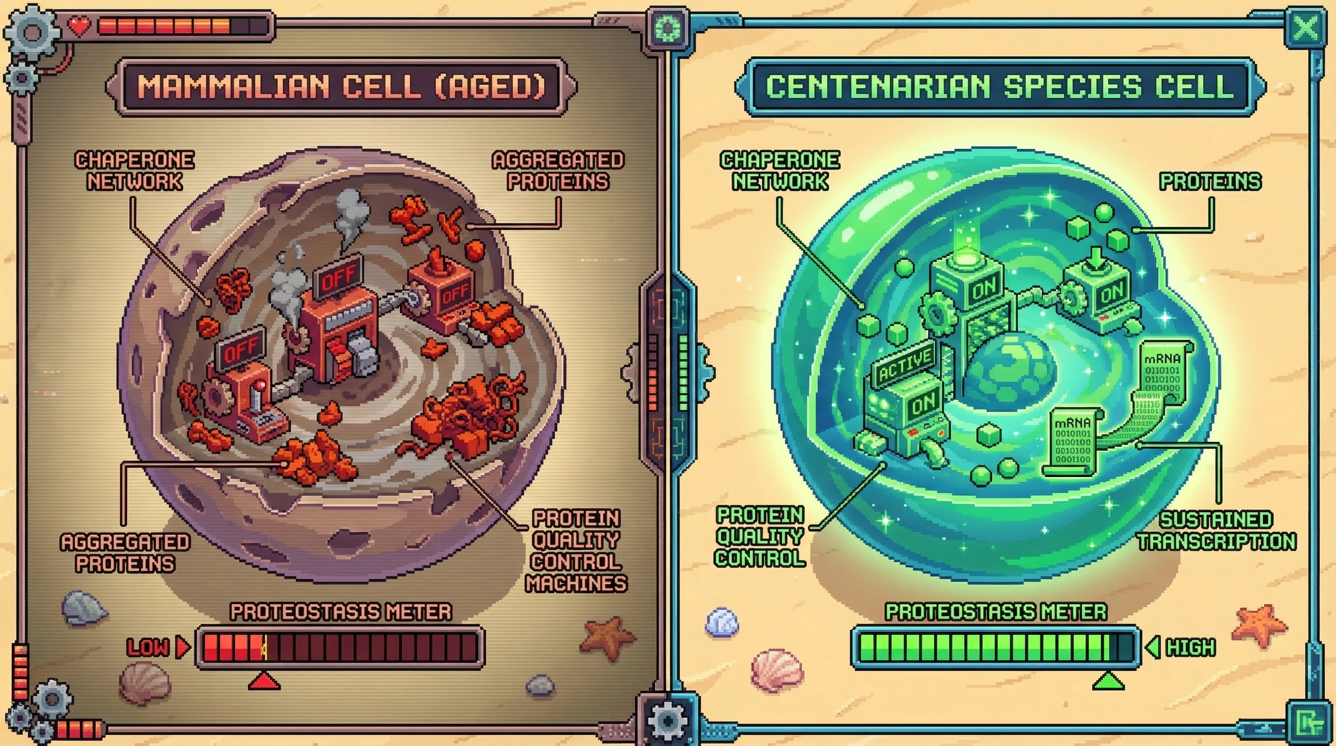 Infographic for: Chaperone Networks Remain Robust in Centenarian Species—Mammals Lose Protein Quality Control