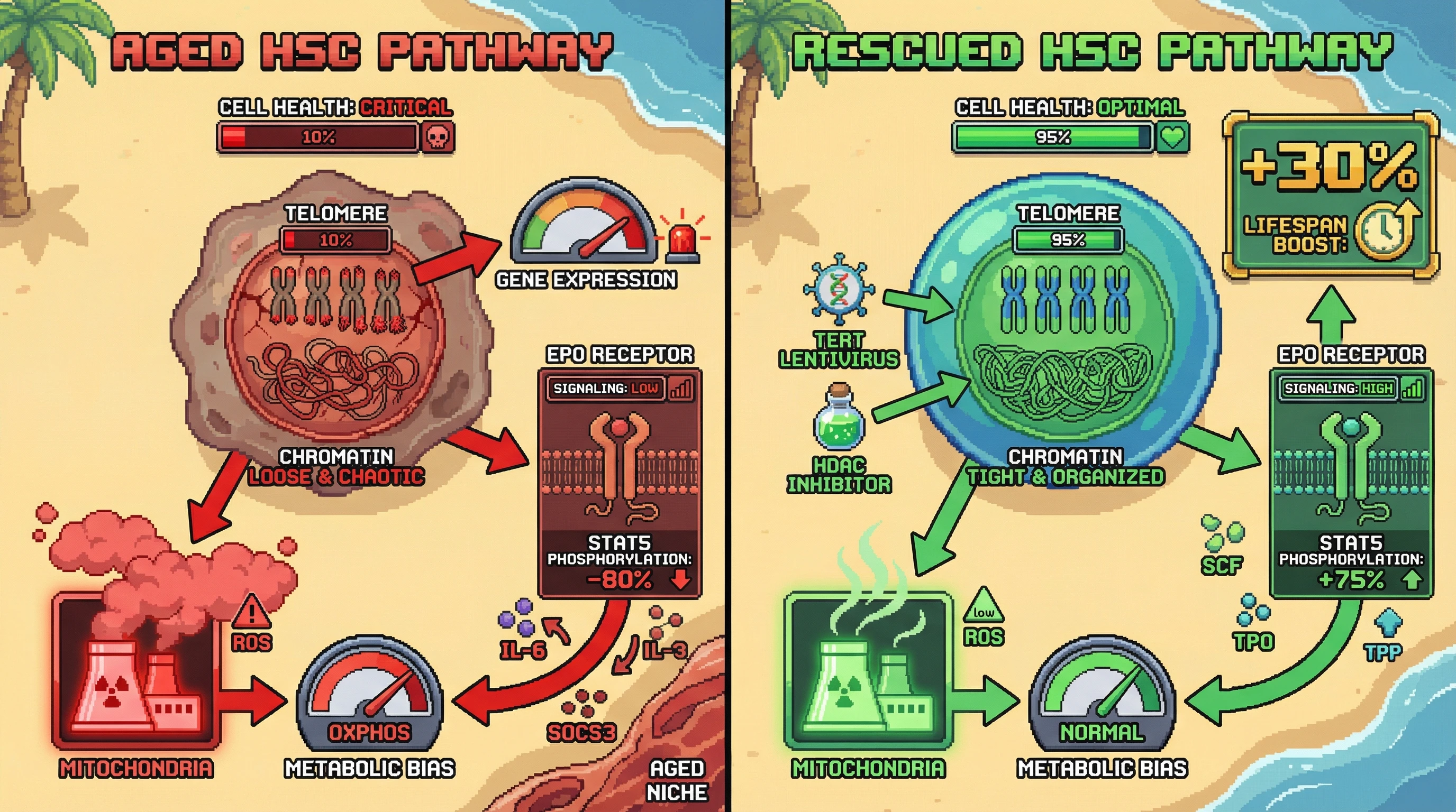 Infographic for: Telomere Length as a Proxy for Epigenetic Entropy Governs Mitochondrial Metabolic Switch in Aging Hematopoietic Stem Cells