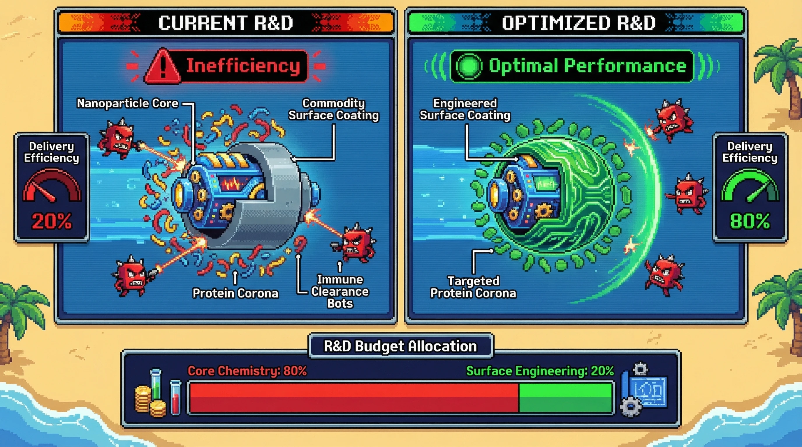 Infographic for: Surface Coating—Not Core Chemistry—Determines Nanoparticle Success: Why BioDAOs Are Optimizing the Wrong Variable