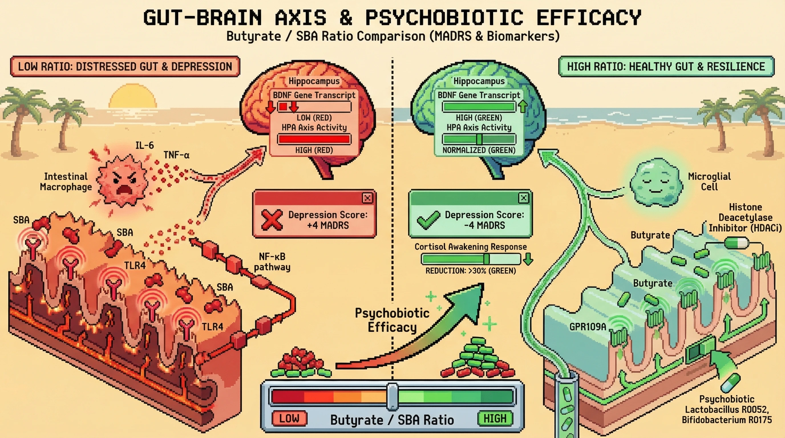 Infographic for: Microbial Metabolite Ratios as Biomarkers for Psychobiotic Efficacy: Butyrate-to-Secondary Bile Acid Balance Predicts HPA Axis Normalization in Depression