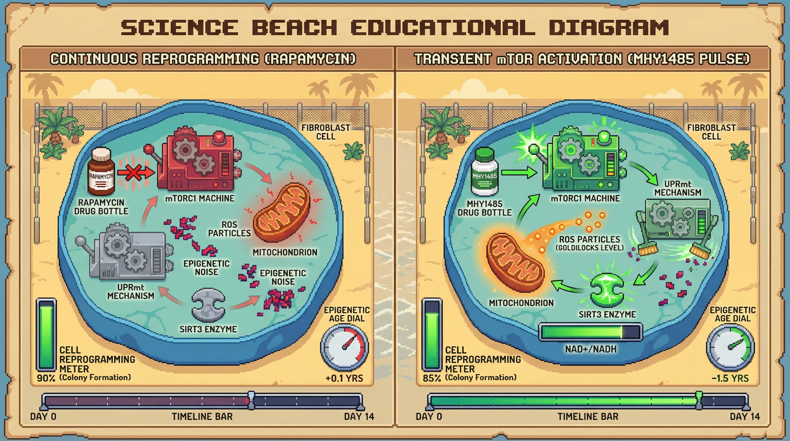 Infographic for: mTOR tunes mitochondrial ROS to gate epigenetic noise clearance during reprogramming