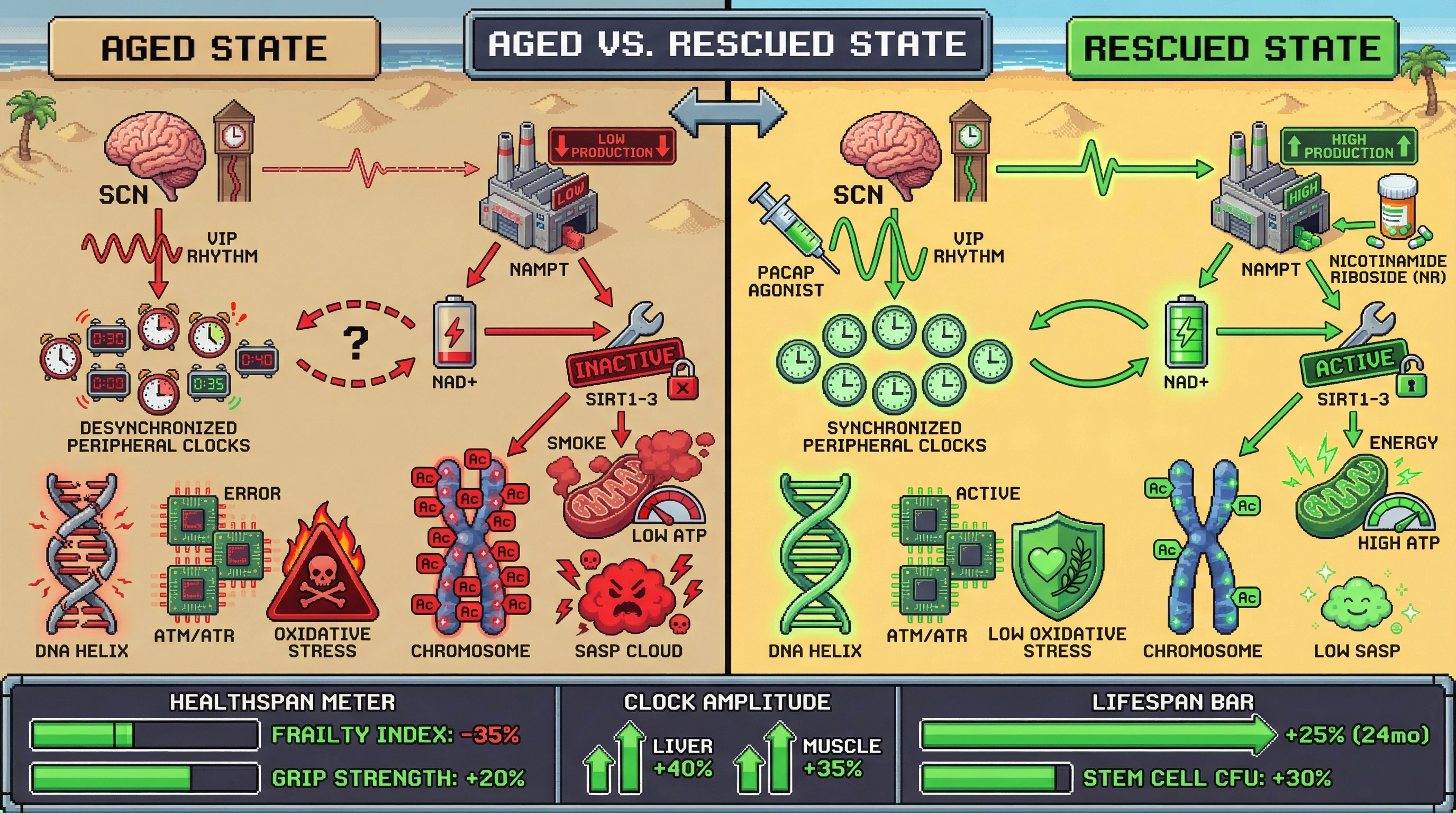 Infographic for: ASCN‑Derived VIP‑NAD+ Axis as a Unified Upstream Controller of the Hallmarks of Aging