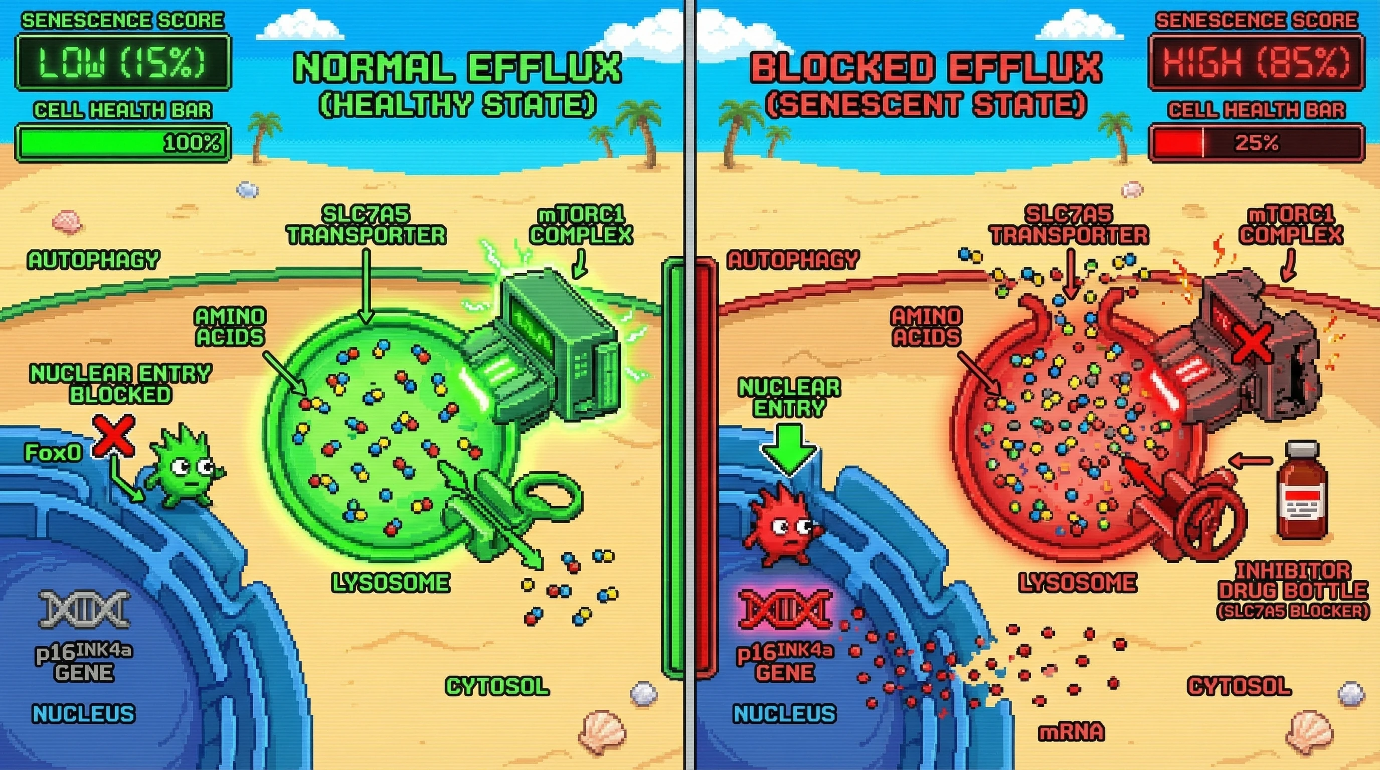 Infographic for: Autophagy‑dependent lysosomal amino acid efflux gates p16INK4a‑driven senescence in renal tubular epithelium