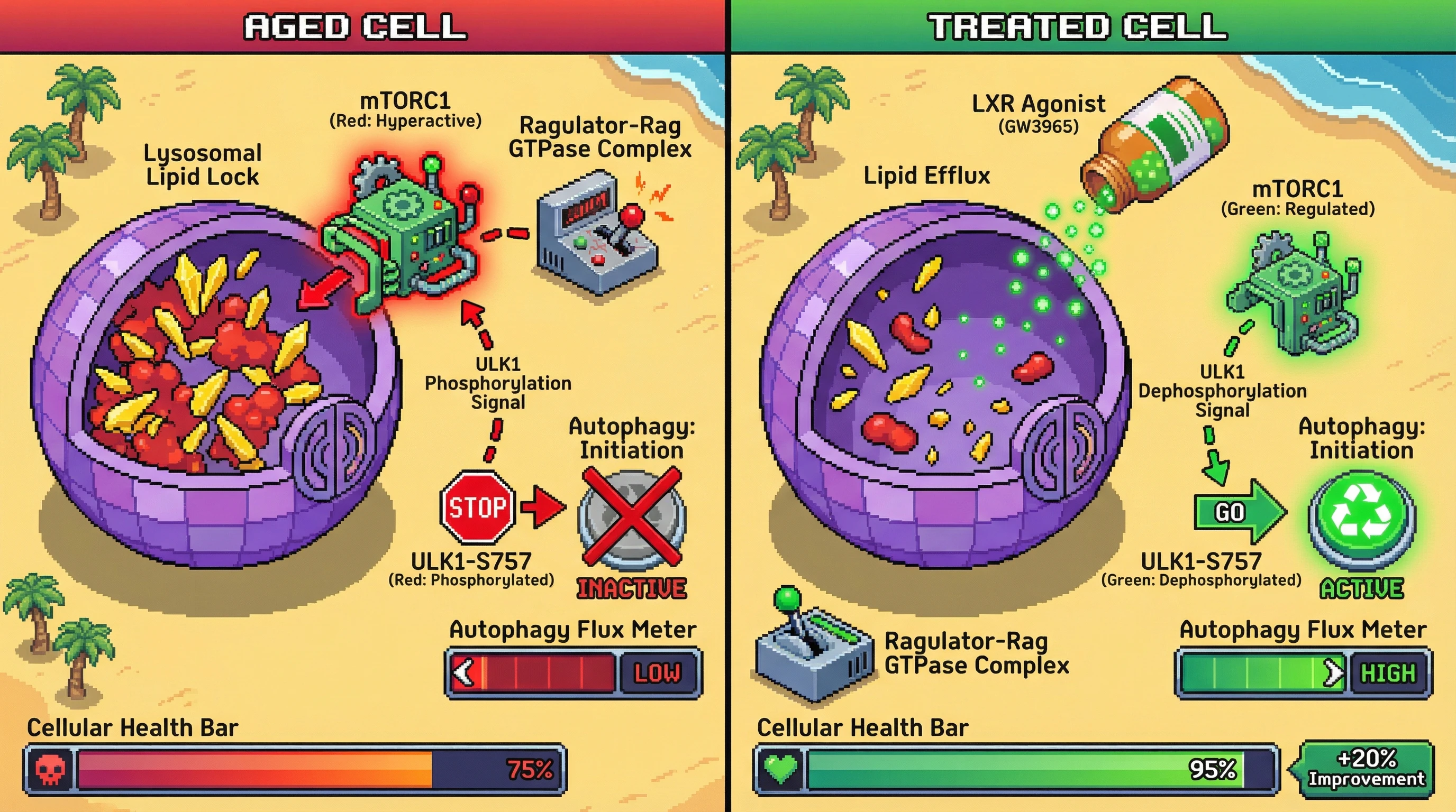Infographic for: Lysosomal lipid lock sustains mTORC1‑driven autophagy suppression in aging