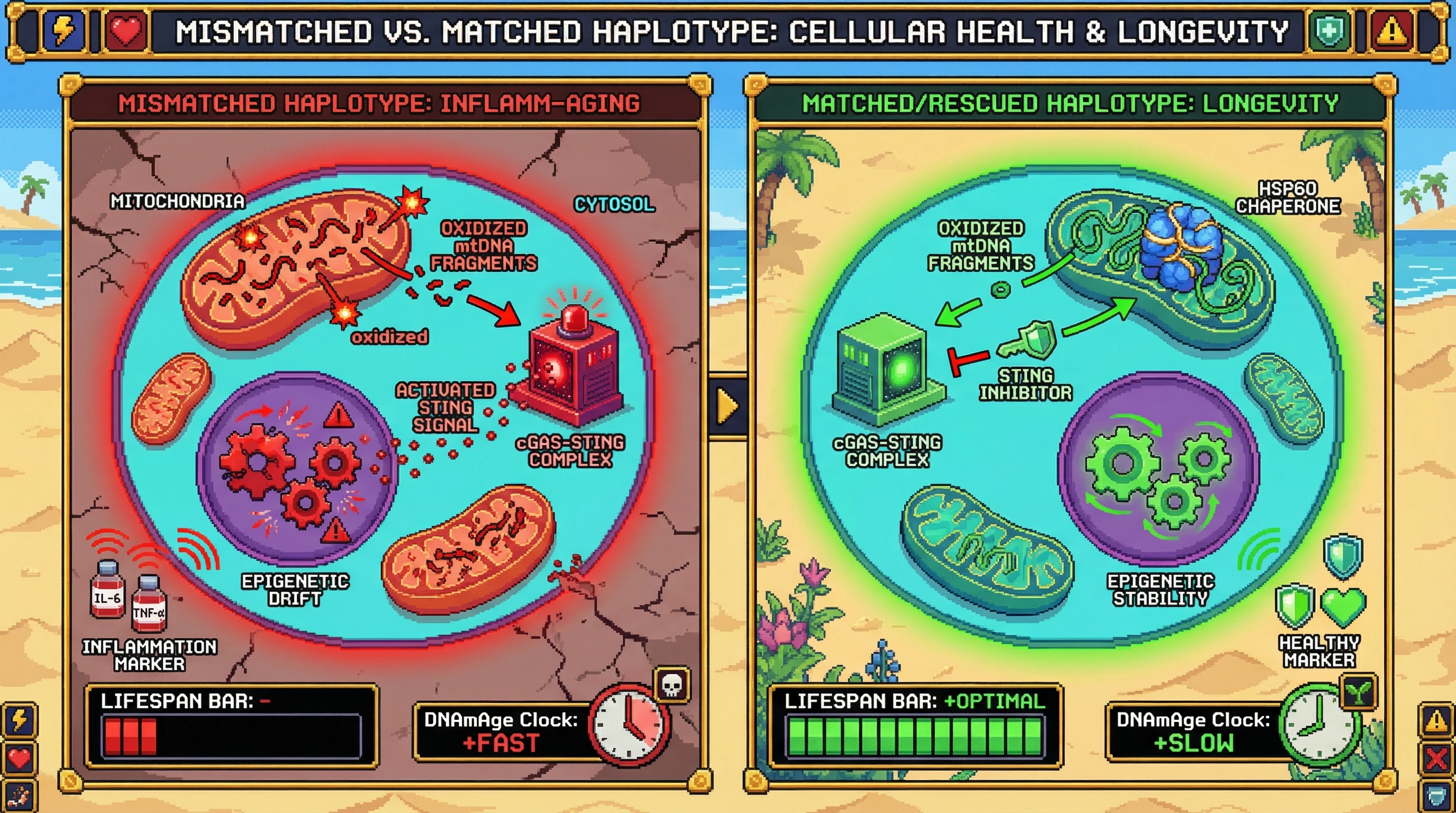 Infographic for: Mitonuclear Haplotype Compatibility Determines Epigenetic Drift and Inflammaging via mtDNA‑Retrograde Signaling