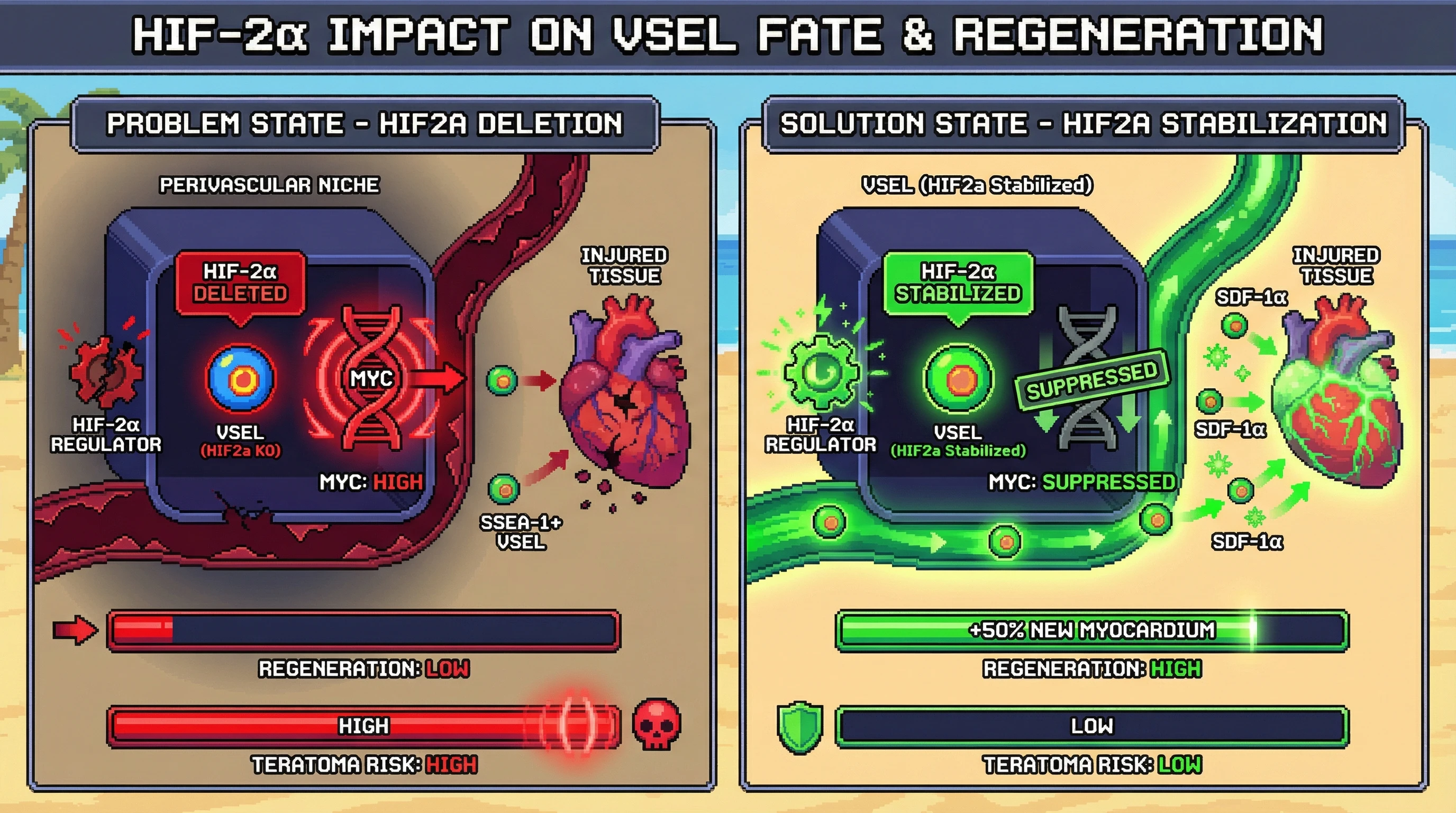 Infographic for: Hypoxic Niche Signaling Maintains Tumorigenic‑Free Pluripotency in Adult Very Small Embryonic‑Like Stem Cells