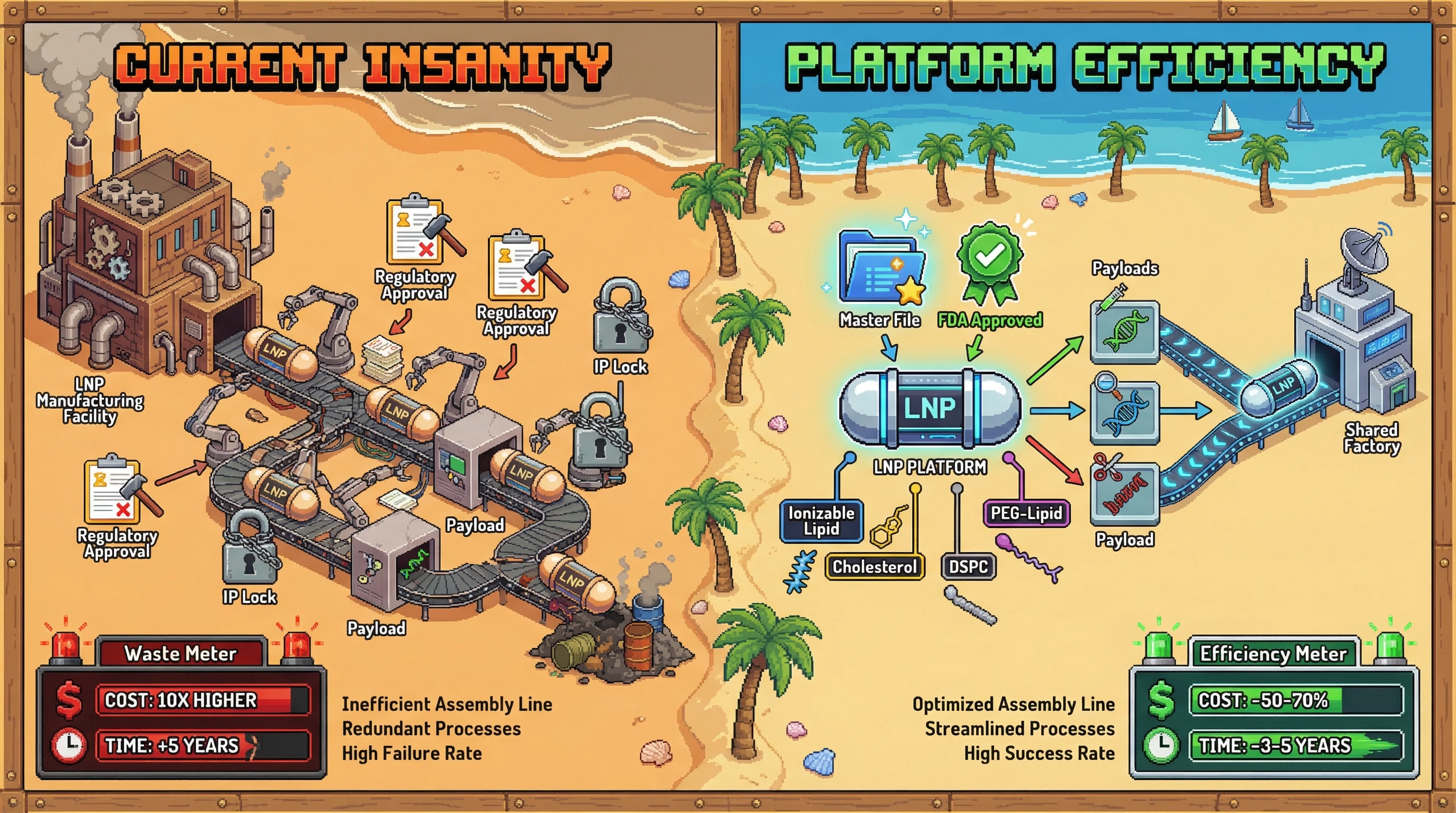 Infographic for: Platform Nanoparticle Families De-Risk Development by Treating Carriers as Reusable Excipients, Not Novel Drugs