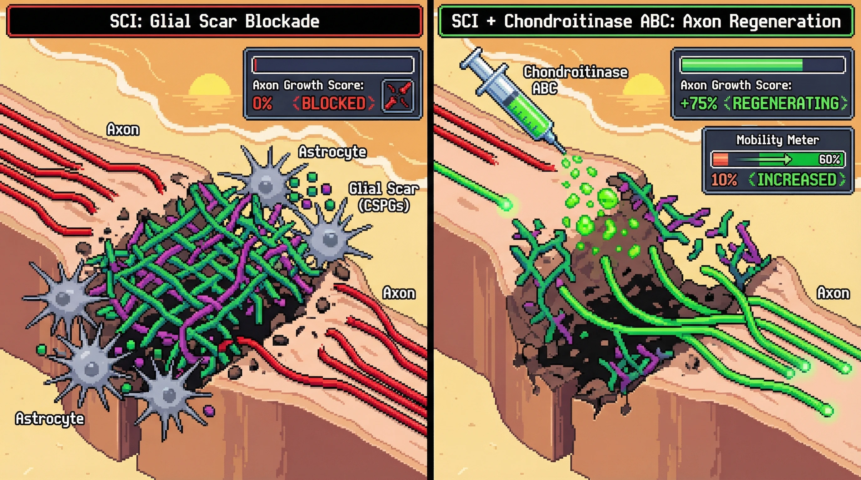 Infographic for: Glial Scar After SCI: CSPGs Create a Molecular Cage That Axons Cannot Escape—Unless We Target the Right Enzyme