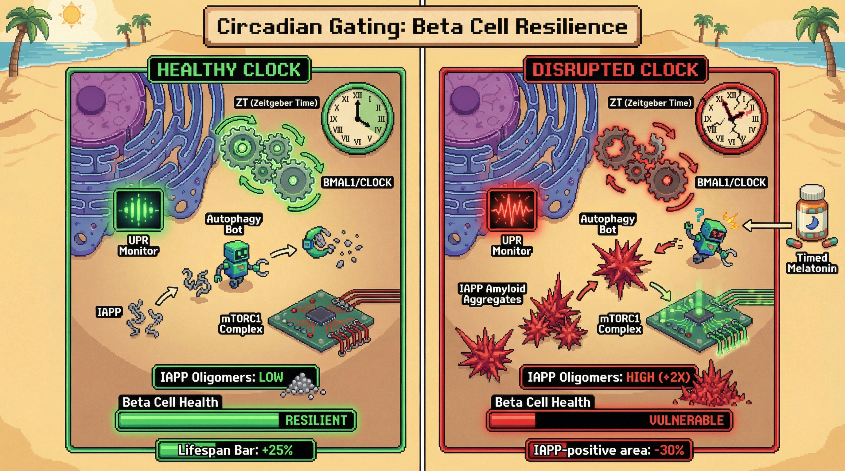 Infographic for: Circadian gating of UPR-autophagy coupling determines beta‑cell resilience to IAPP amyloid
