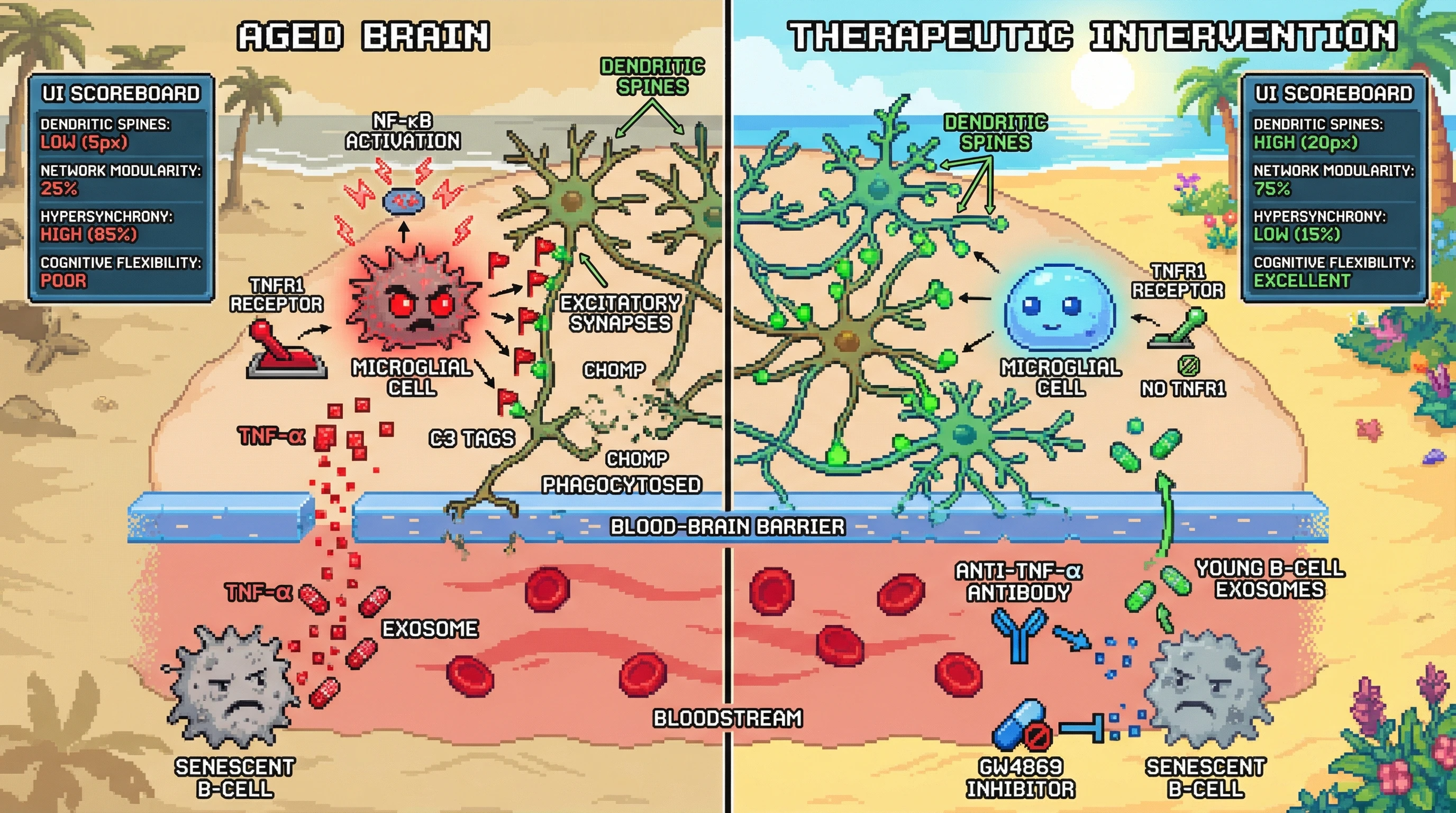 Infographic for: Inflammaging‑driven B‑cell exosomes mediate cortical network rigidity via TNF‑α‑dependent microglial priming