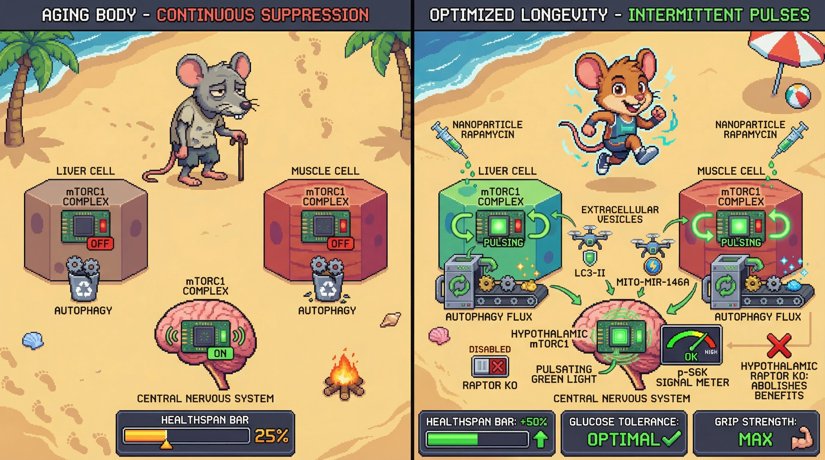 Infographic for: Tissue-specific mTORC1 pulsatility governs the civilization‑survival trade‑off in aging
