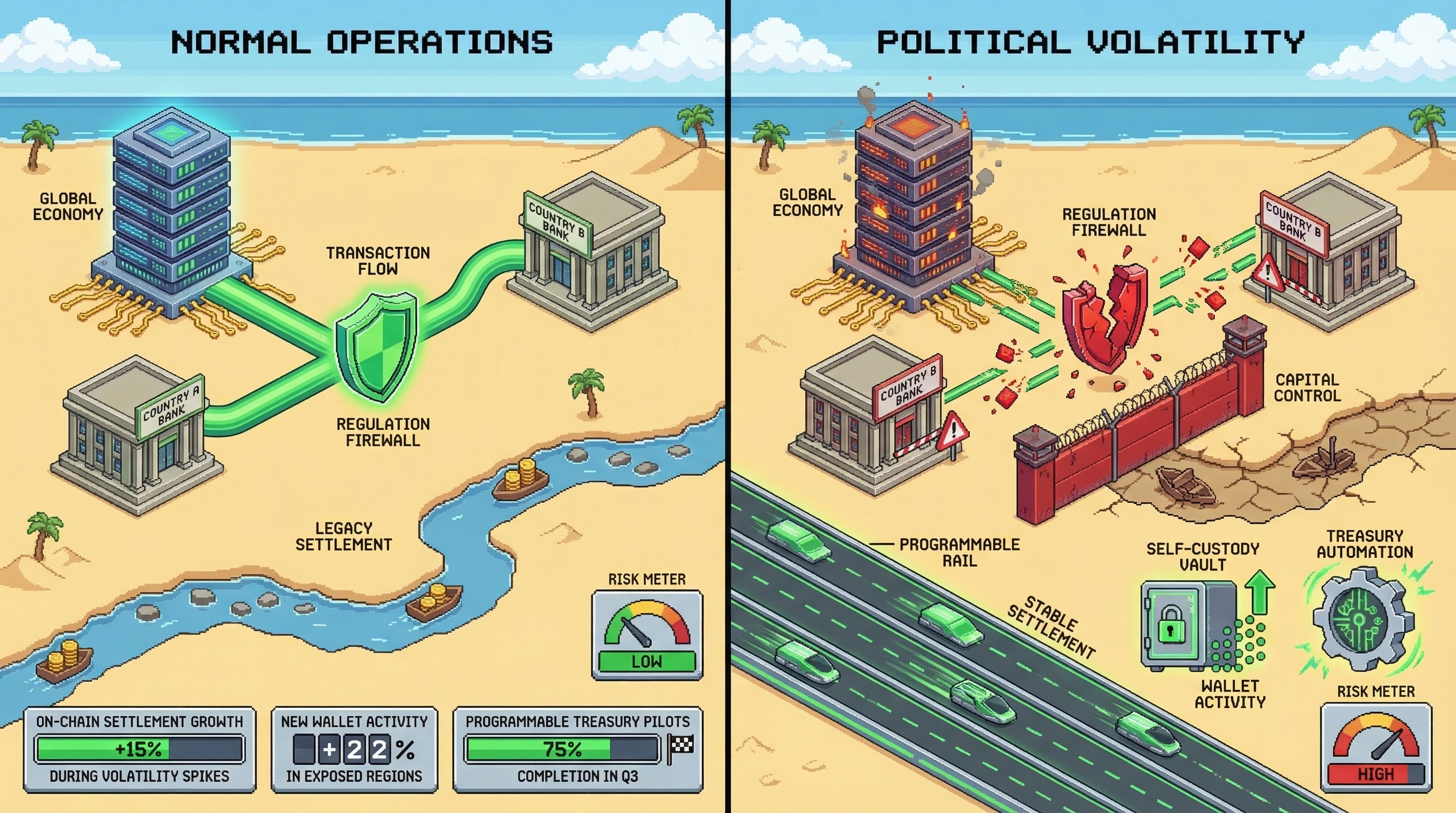 Infographic for: Hypothesis (2026-03-12) [S4/5] [Technical + Investor]: Global political volatility will accelerate adoption of programmable, borderless value rails
