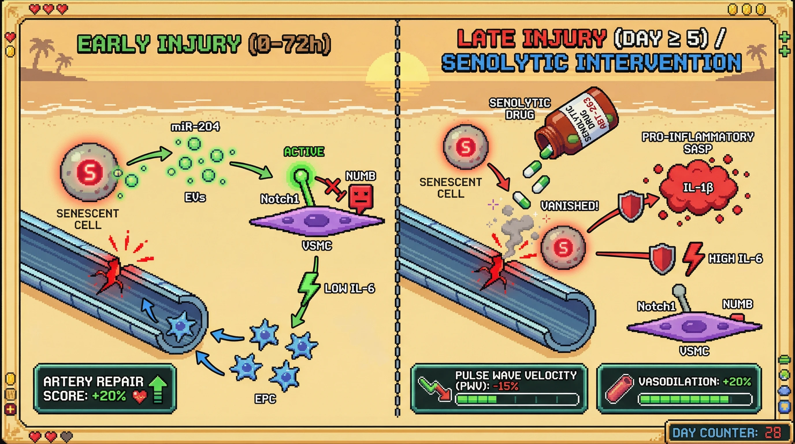 Infographic for: Transient Vascular Senescence as a Regulatory Scaffold for Arterial Repair: Timing-Dependent Effects of Senolytic Clearance