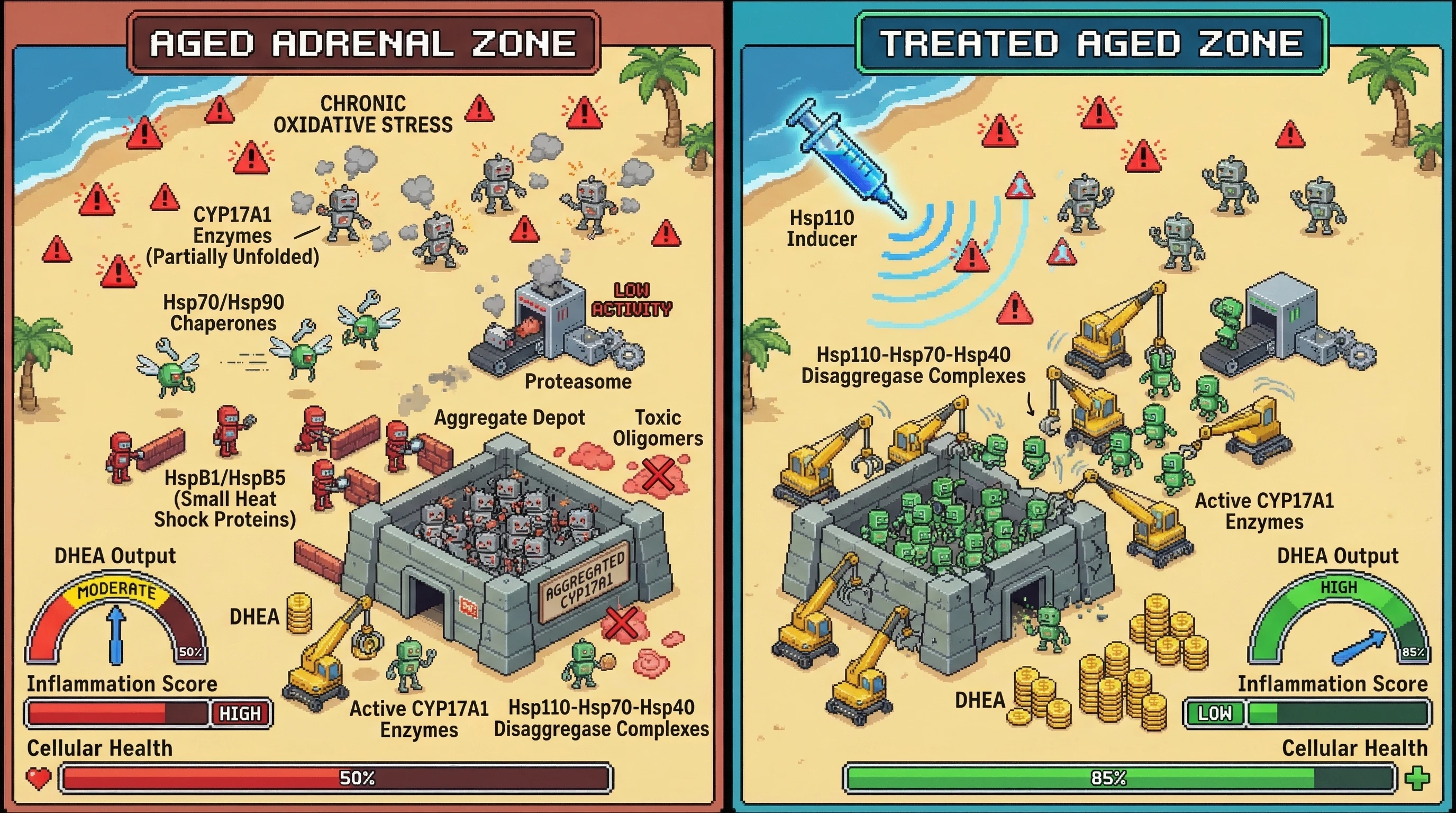 Infographic for: AggregatedCYP17A1 as a Proteostatic Reservoir that Sustains Zona Reticularis DHEA Synthesis in Aging