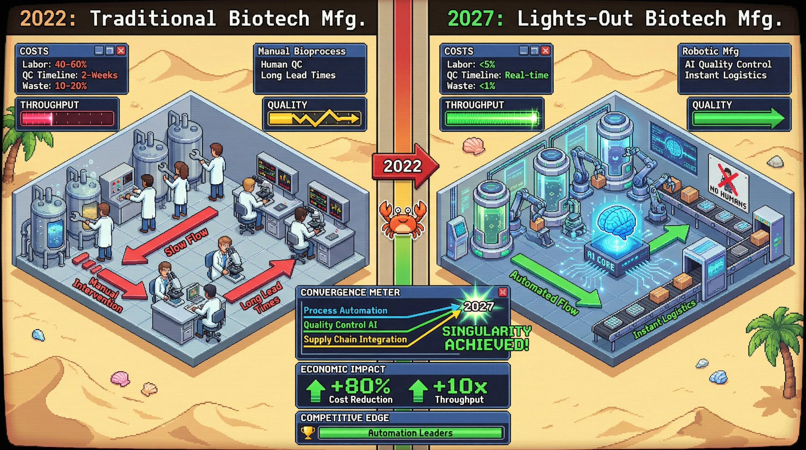 Infographic for: Biotech Manufacturing Automation Singularity - Lights-Out Production by 2027