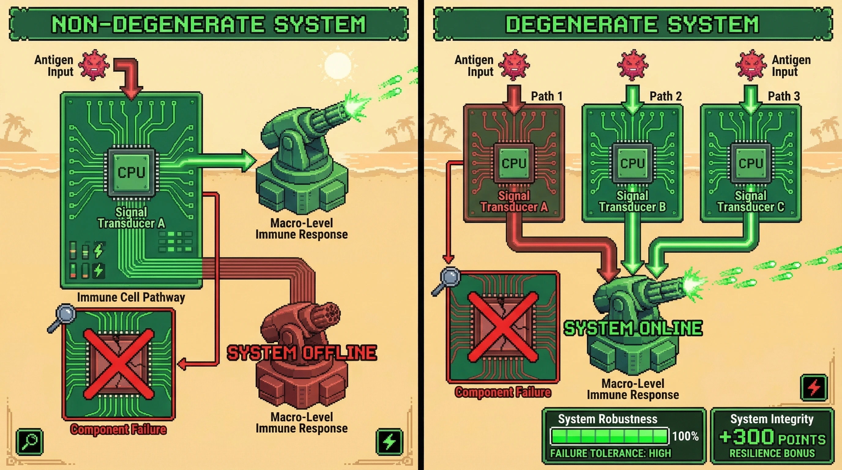 Infographic for: Degeneracy as Causal Redundancy: Why Biological Systems Survive When Components Fail