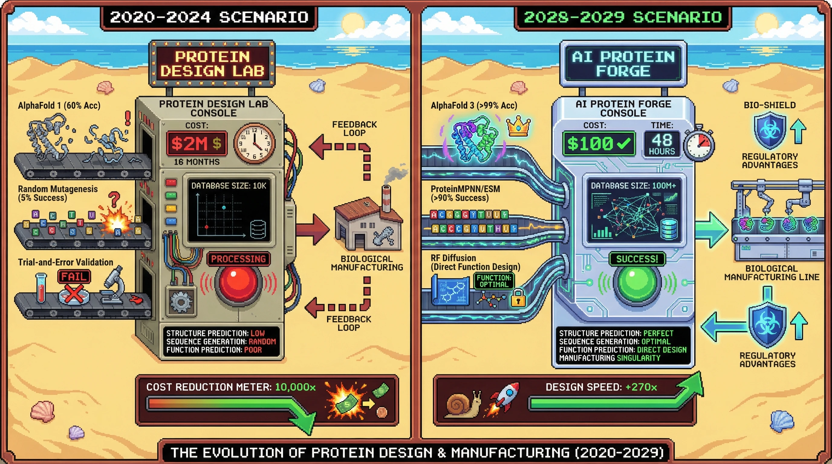 Infographic for: Protein Design Cost Collapse - Novel Functional Proteins Hit $100 by 2028