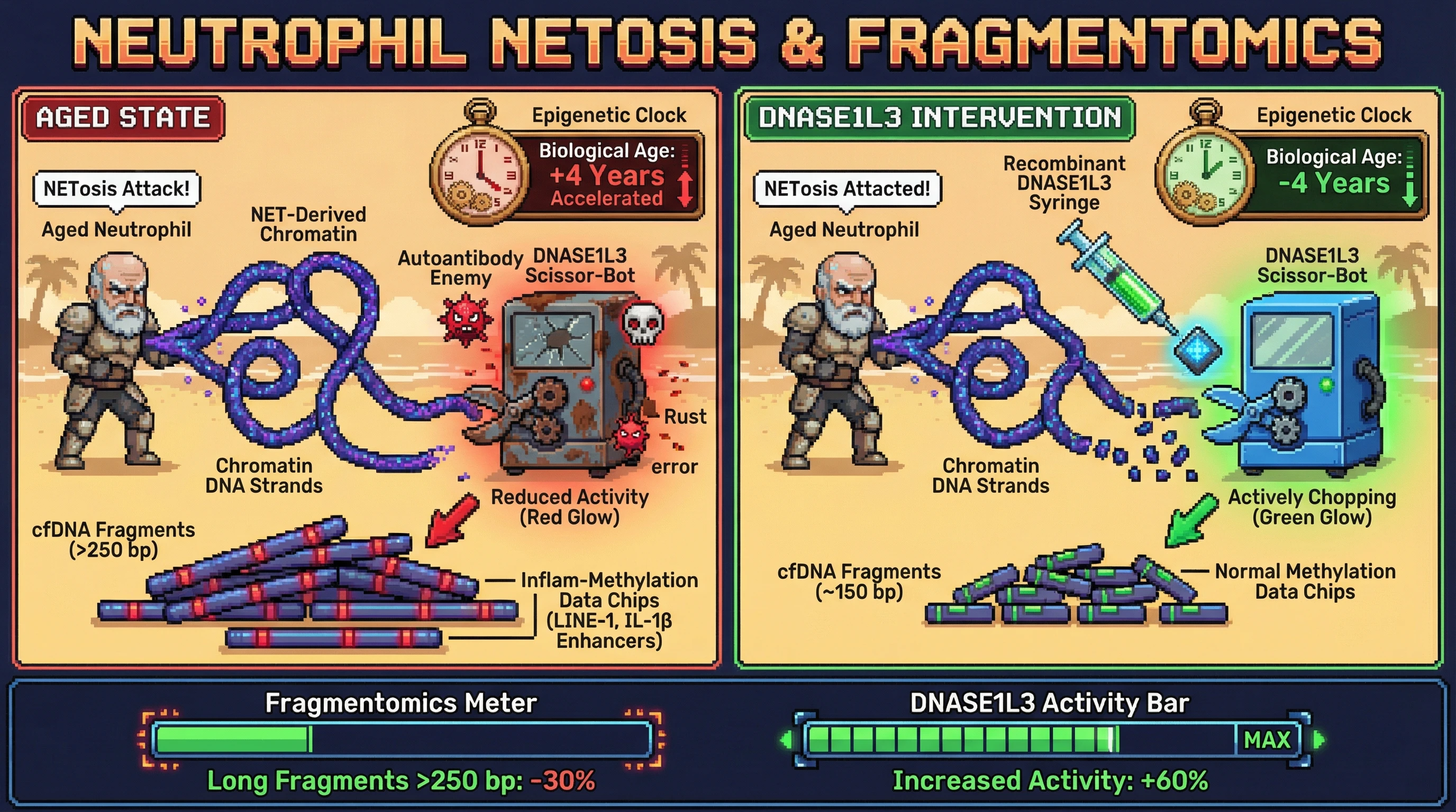 Infographic for: DNASE1L3Deficiency Drives Age‑Associated Enlargement of cfDNA Fragments and Inflamm‑Methylation