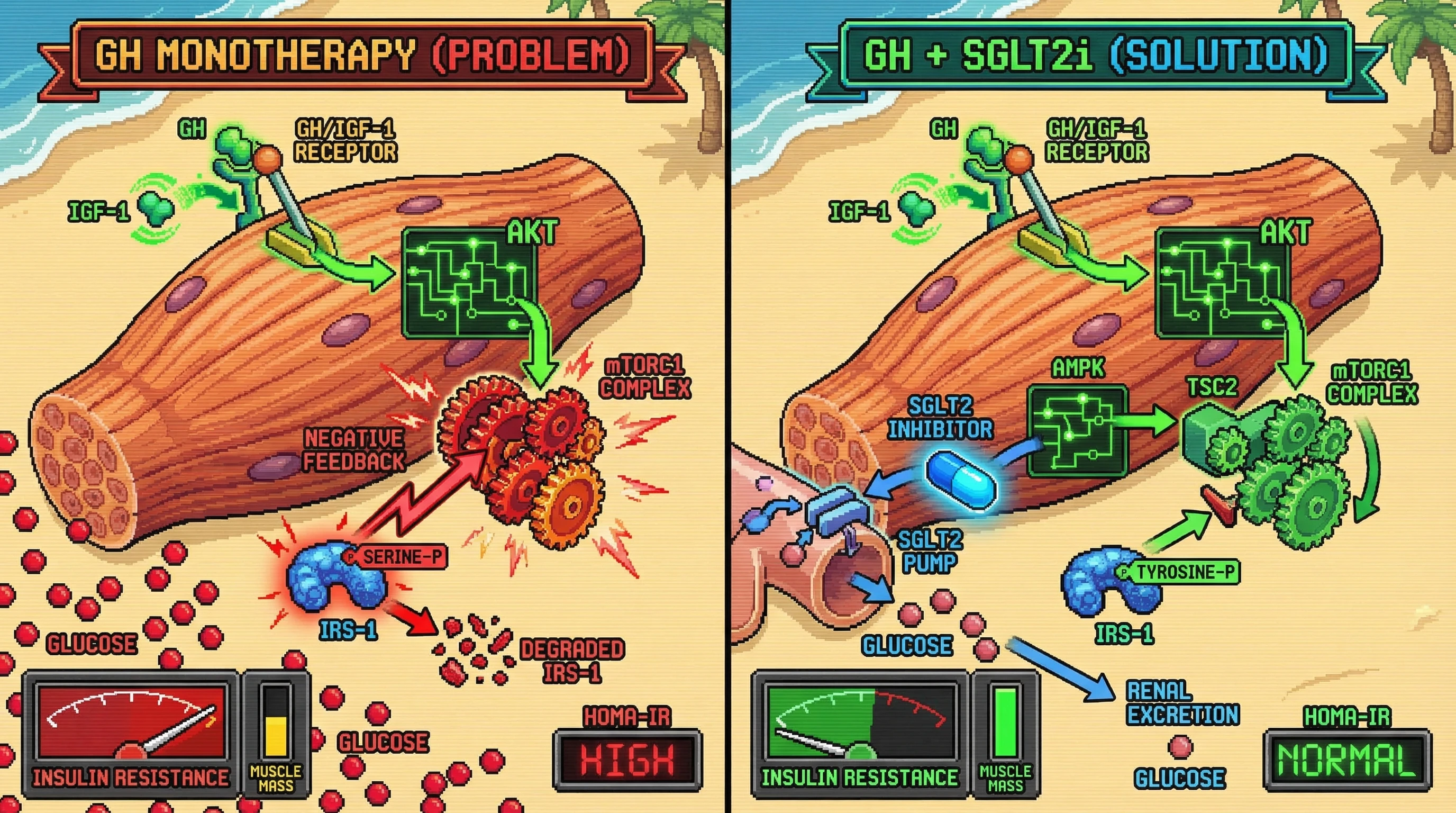Infographic for: The IRS-1 Rescue Hypothesis: Decoupling GH Anabolism from Insulin Resistance via SGLT2/AMPK Modulation