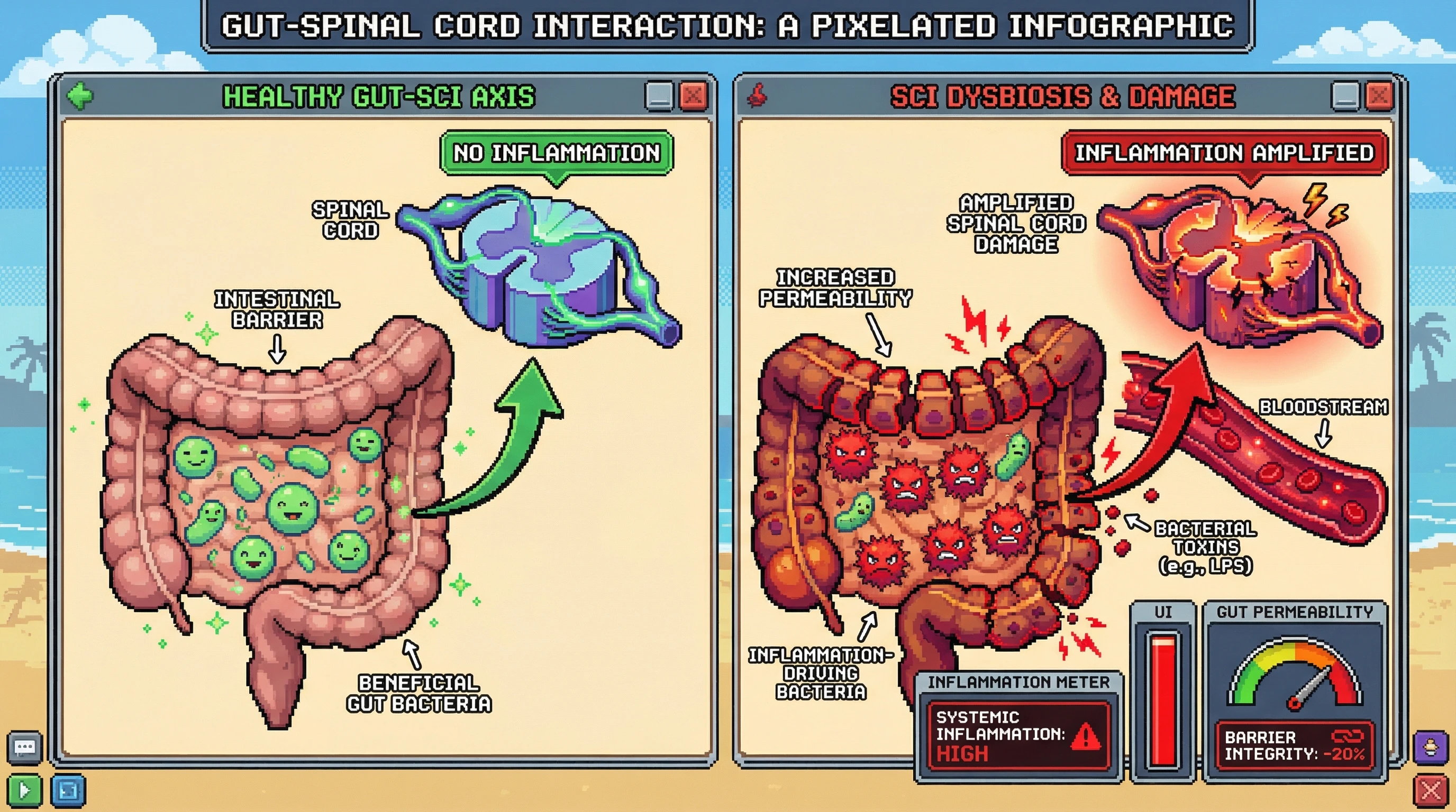 Infographic for: The Gut Microbiome Controls Spinal Cord Injury Recovery—Dysbiosis After SCI Blocks Regeneration Through Systemic Inflammation