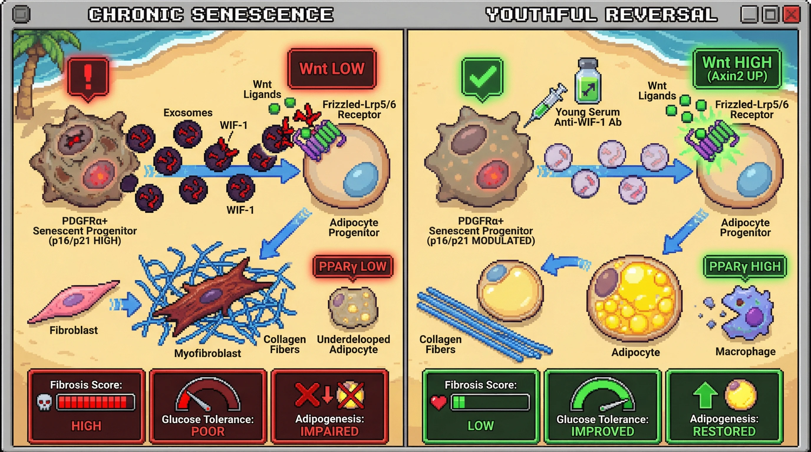 Infographic for: Exosomal WIF‑1 from transient senescent adipose progenitors tunes Wnt signaling to balance repair and fibrosis