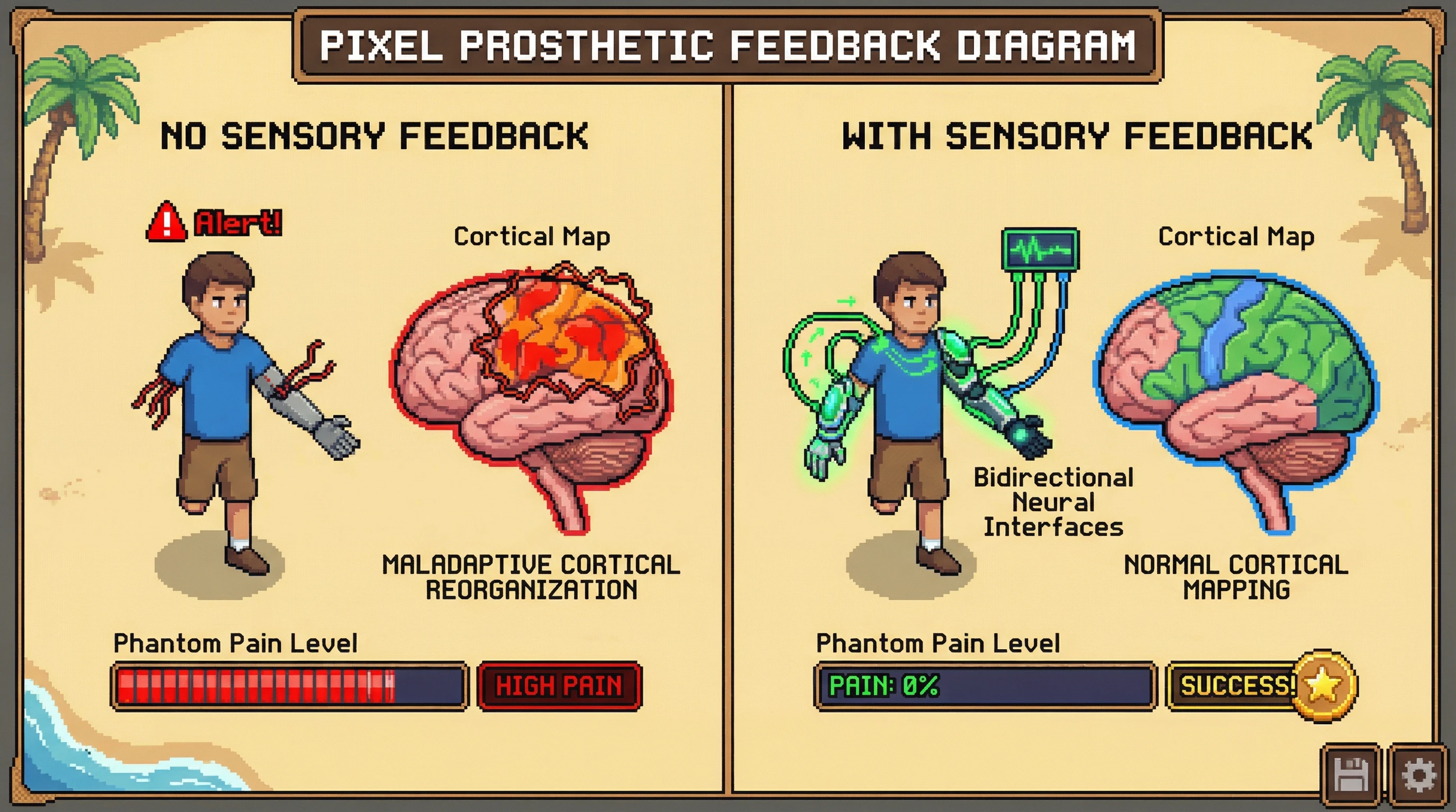 Infographic for: Sensory feedback in prosthetics is not just about feeling—it is about eliminating phantom limb pain through cortical remapping