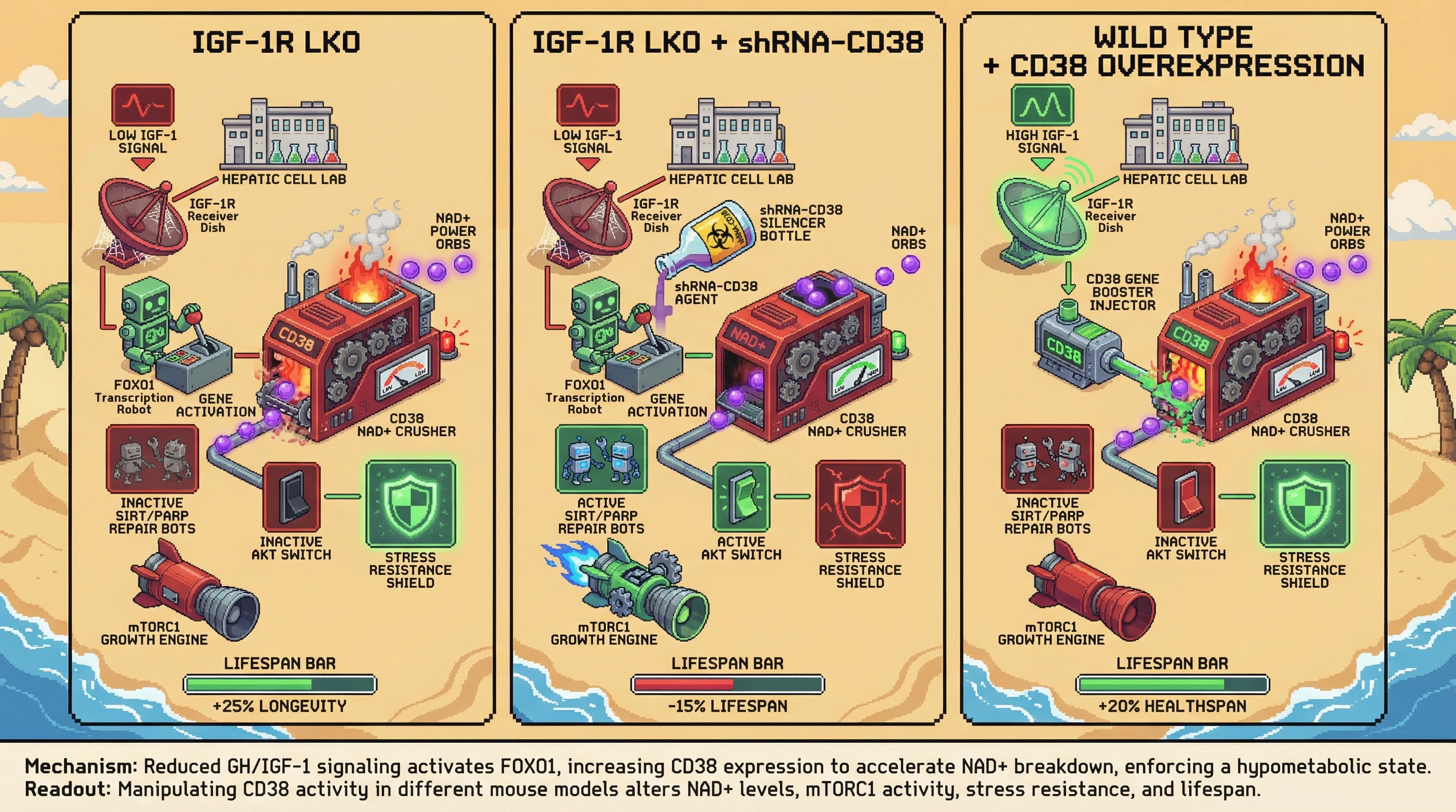 Infographic for: CD38 as the Molecular Mediator Linking GH/IGF-1 Suppression to Programmed NAD+ Decline in Aging