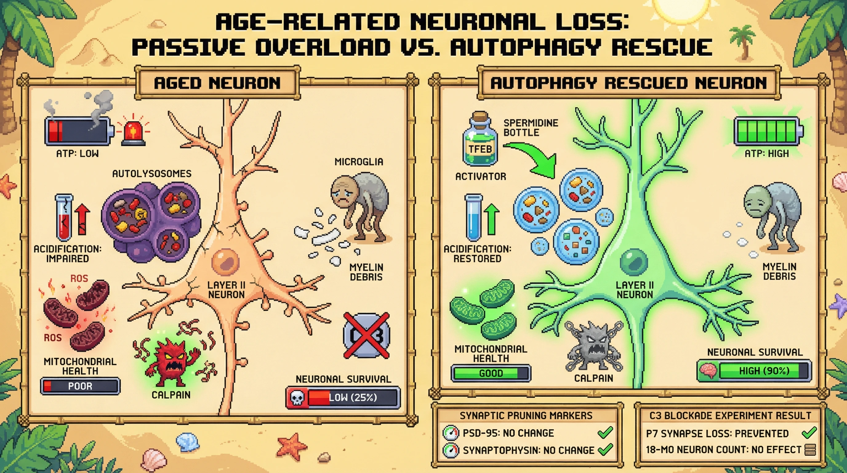 Infographic for: Lysosomal overload drives passive neuronal loss in aging, not active pruning