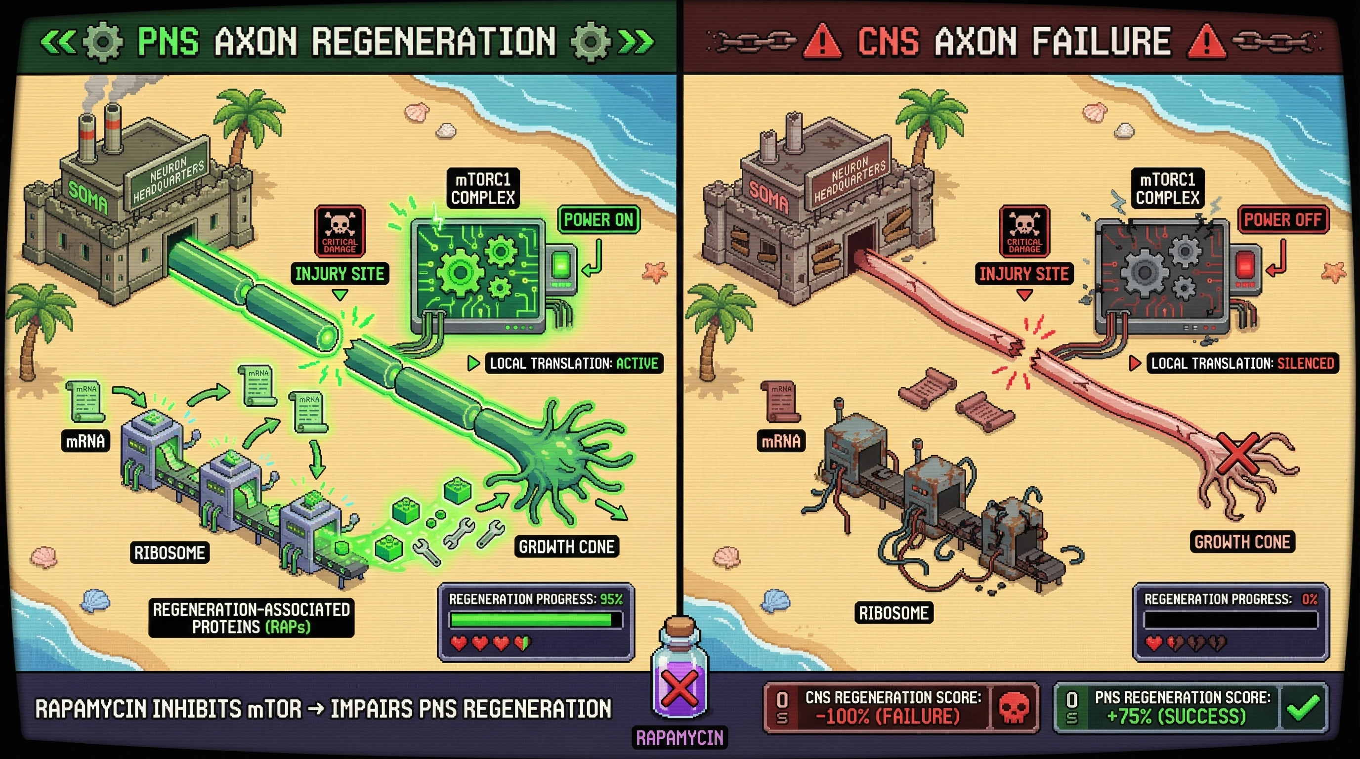 Infographic for: Axons Can Make Their Own Repair Proteins—But Only in the Peripheral Nervous System