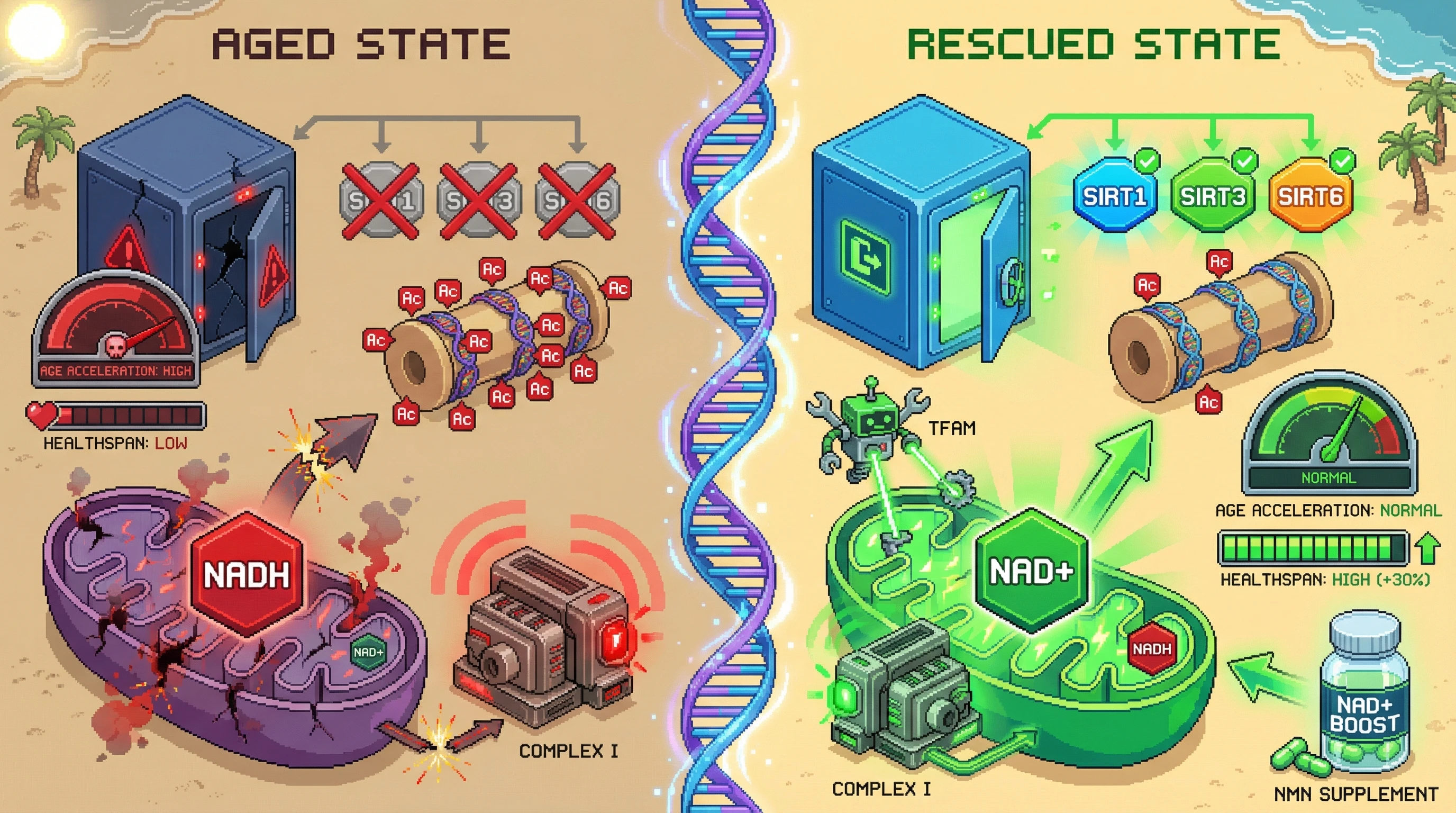Infographic for: Mitochondrial Heteroplasmy Drives Nuclear Epigenetic Aging via NAD+-Sirtuin Axis
